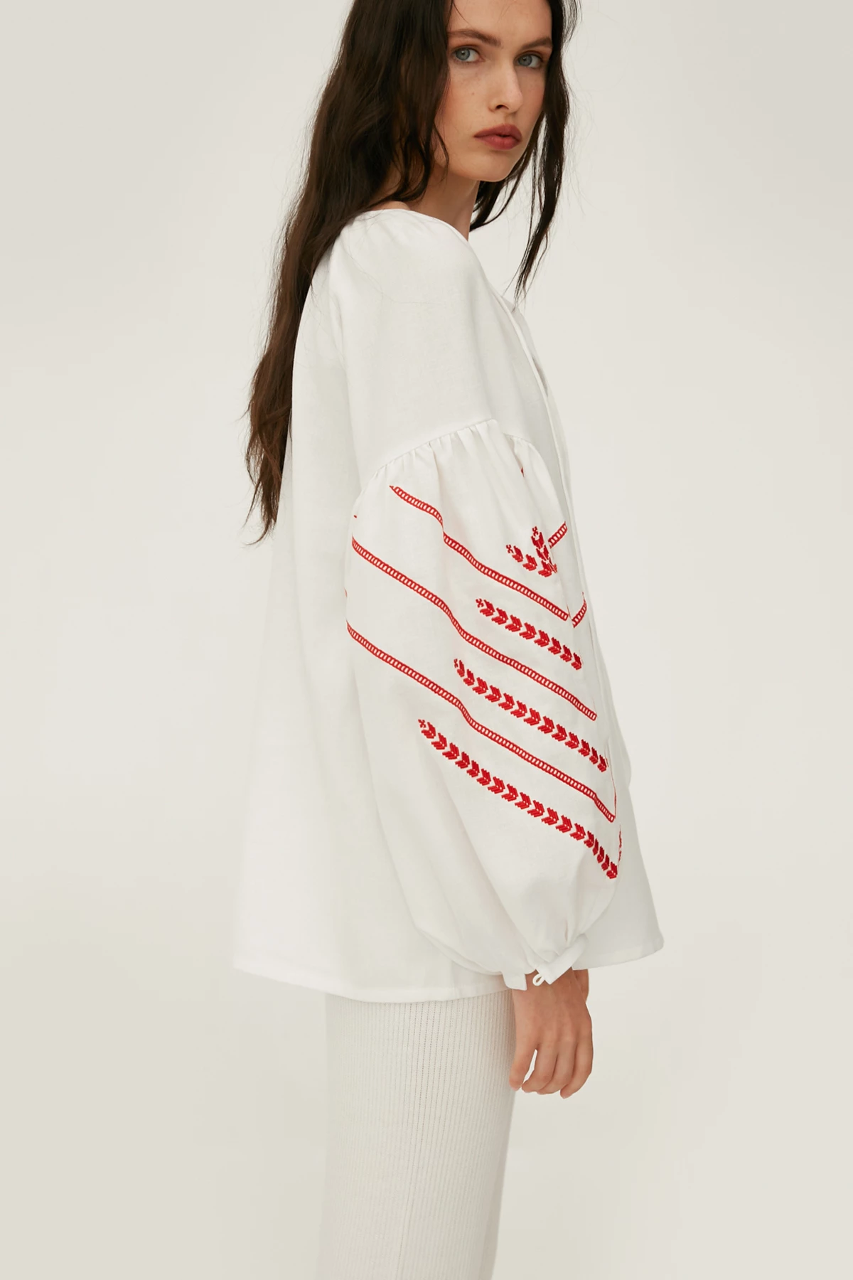 Milky linen vyshyvanka shirt with wheat embroidery, photo 5