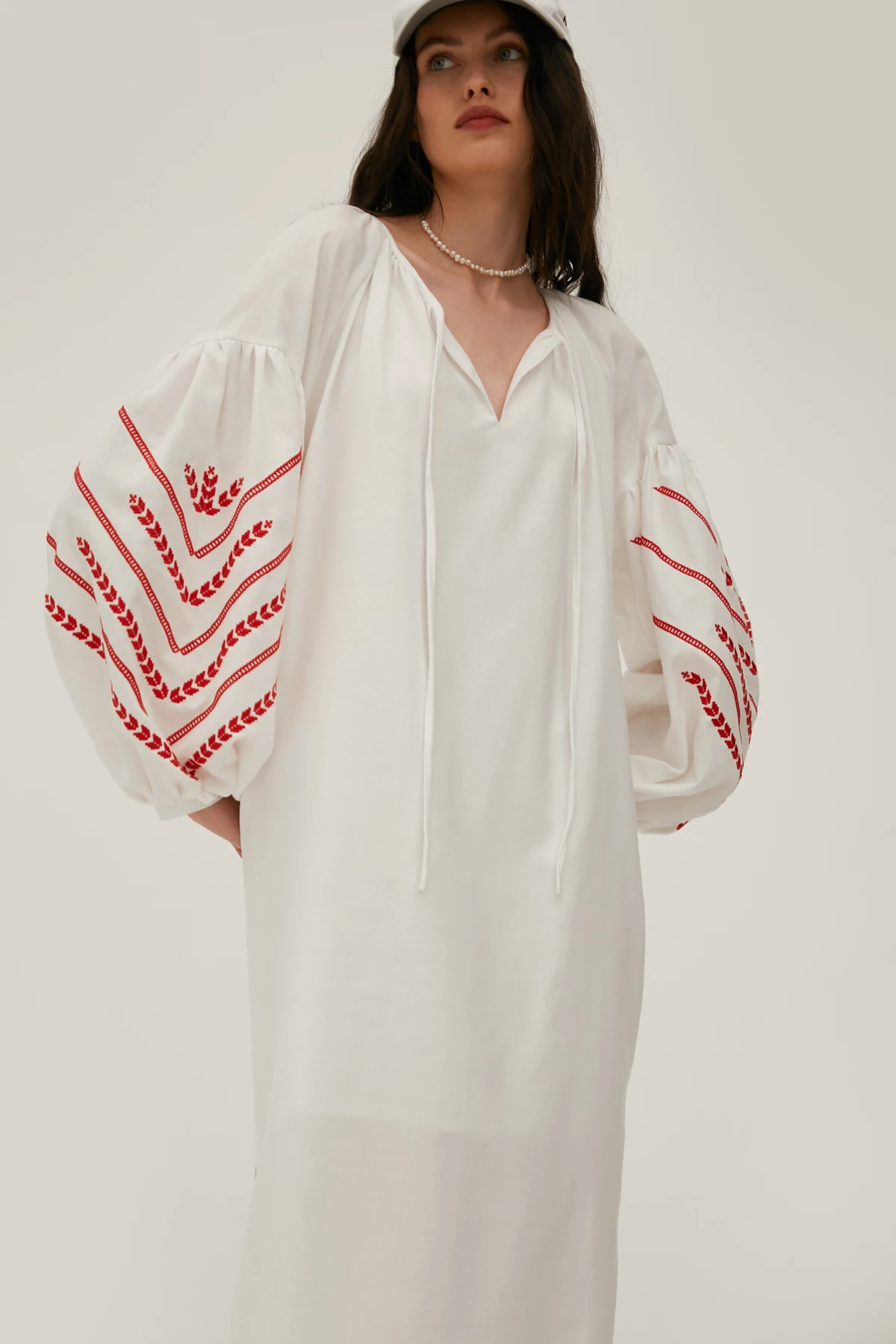 Milky linen vyshyvanka dress with wheat embroidery, photo 2