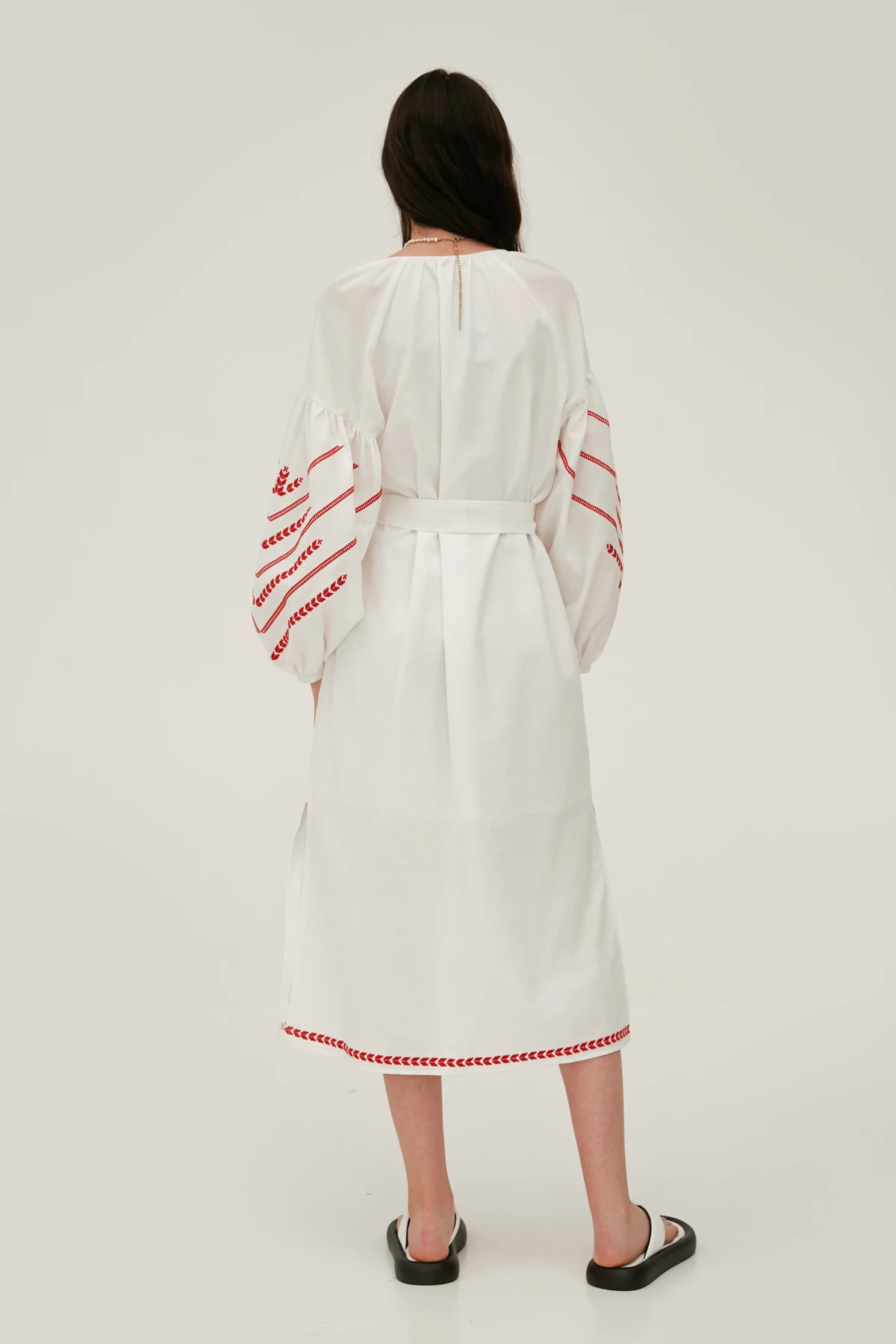 Молочна вишита сукня в орнамент колосся з льоном, фото 5