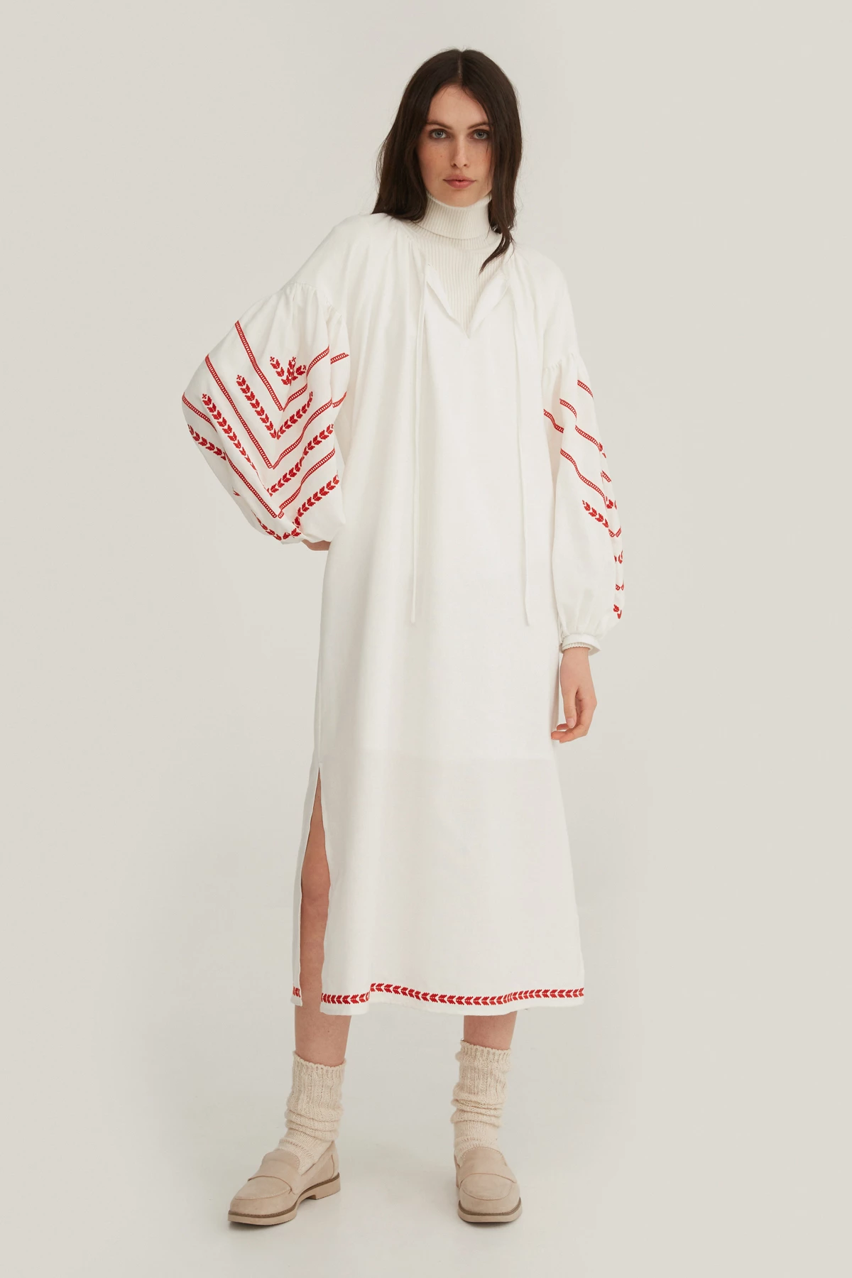 Молочна вишита сукня в орнамент колосся з льоном, фото 12