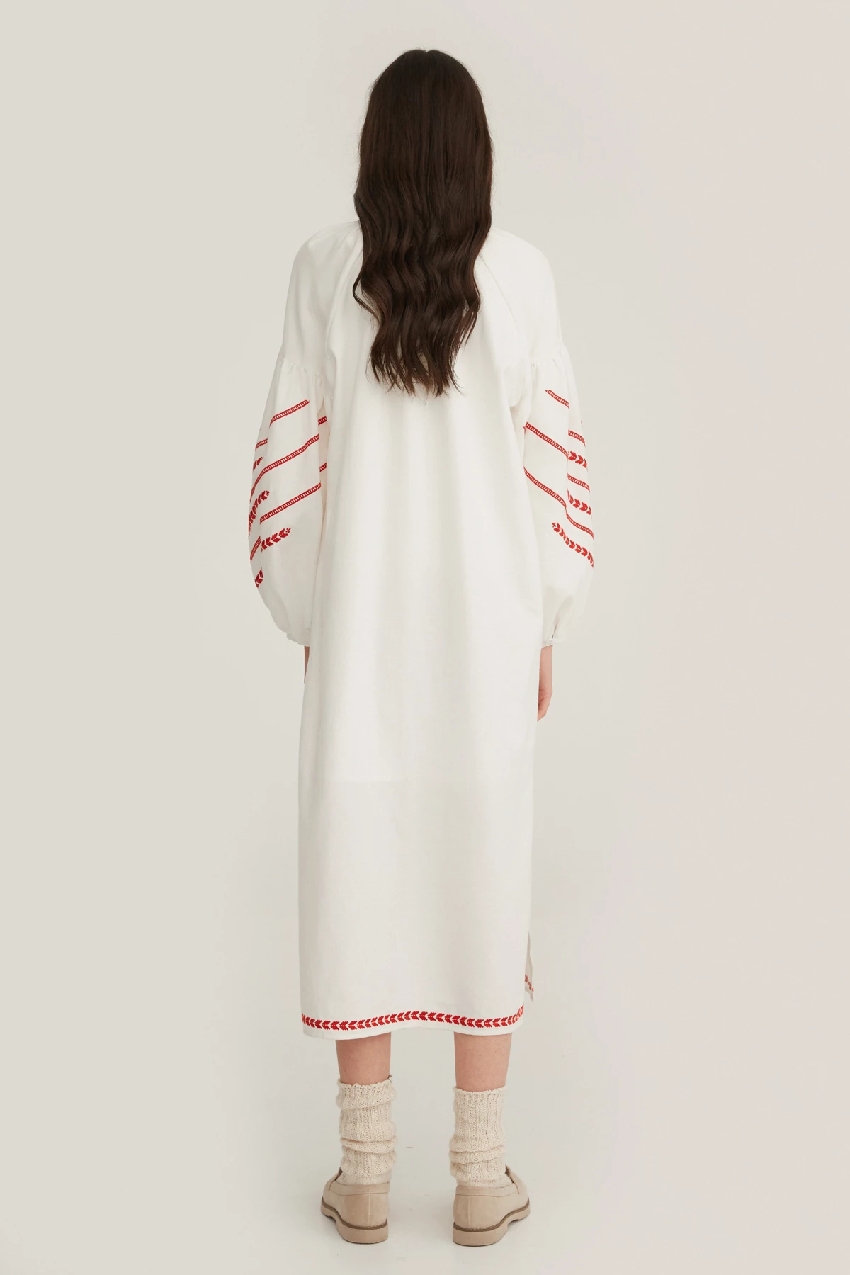 Молочна вишита сукня в орнамент колосся з льоном, фото 14