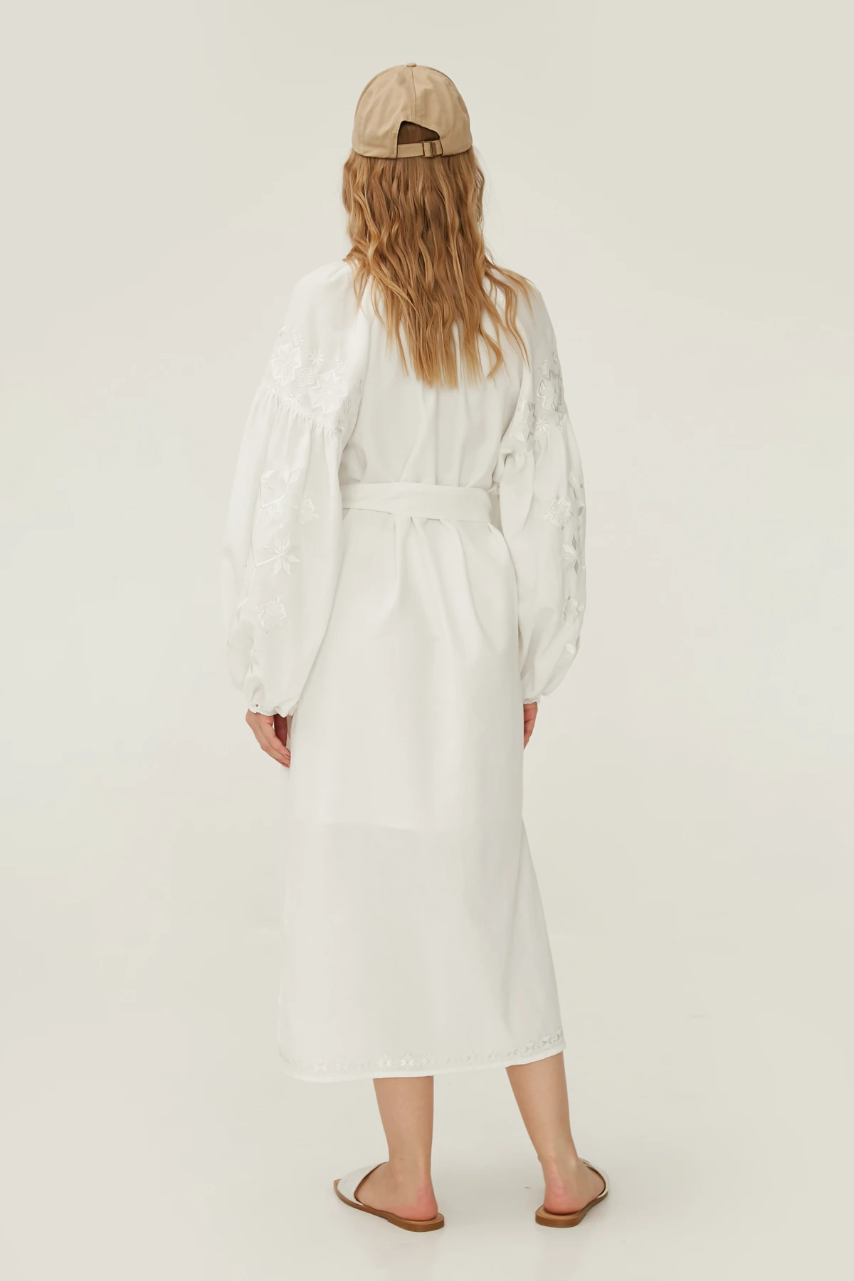 Молочна вишита сукня "білим по білому" з льоном, фото 4