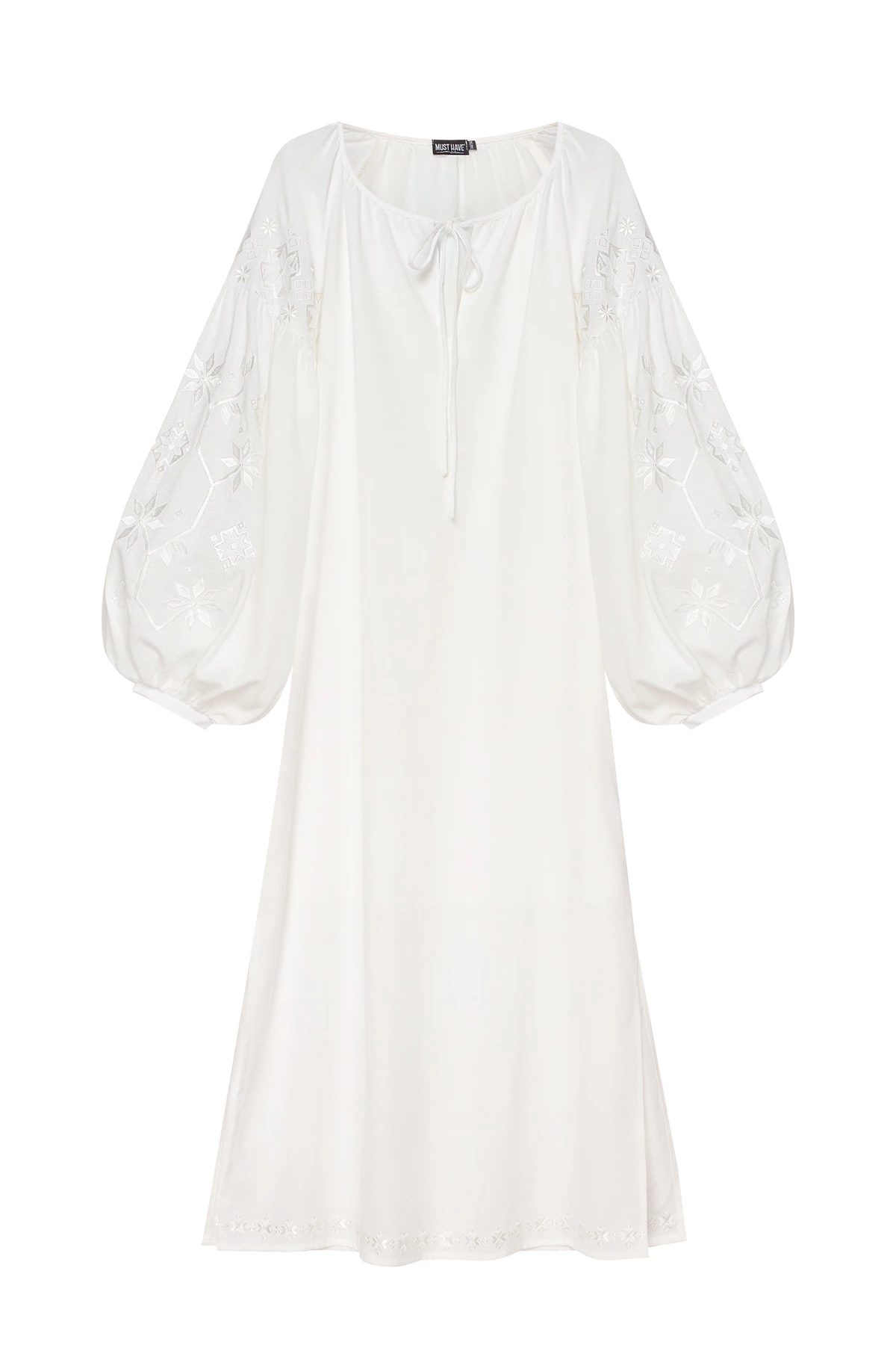 Milky linen vyshyvanka dress with milky Virgin Mary star embroidery, photo 6