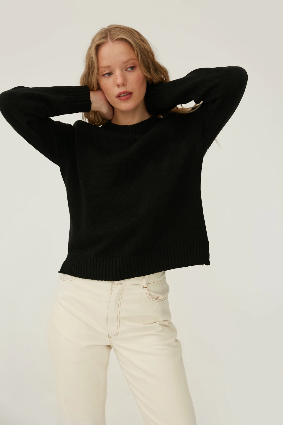 Чорний базовий в'язаний светр з бавовною, фото 1