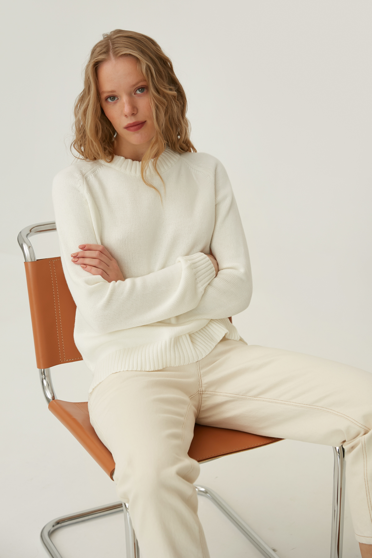 Milky basic knitted sweater with cotton, photo 1