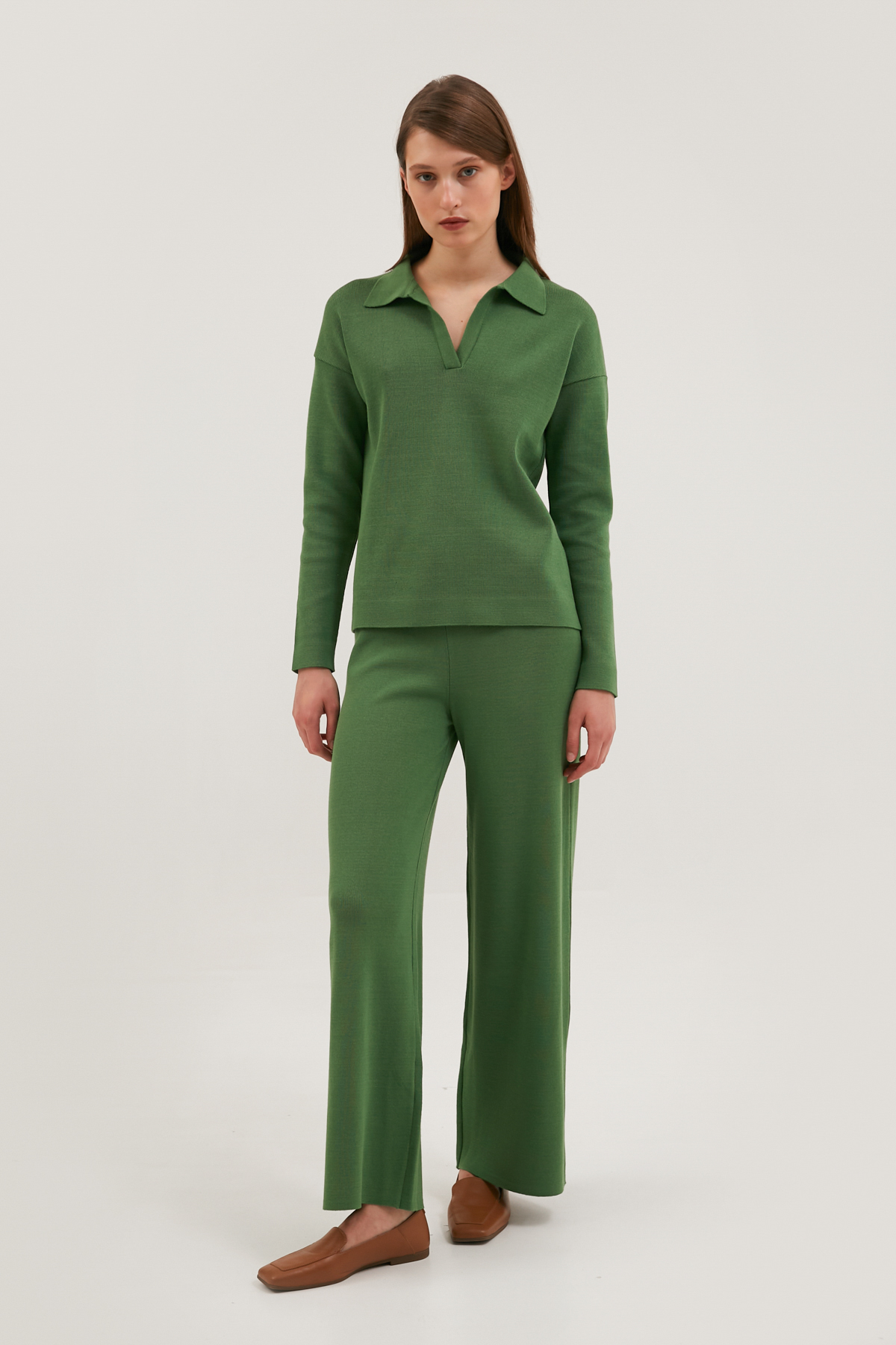 Зелені вкорочені в'язані штани з віскозою, фото 1