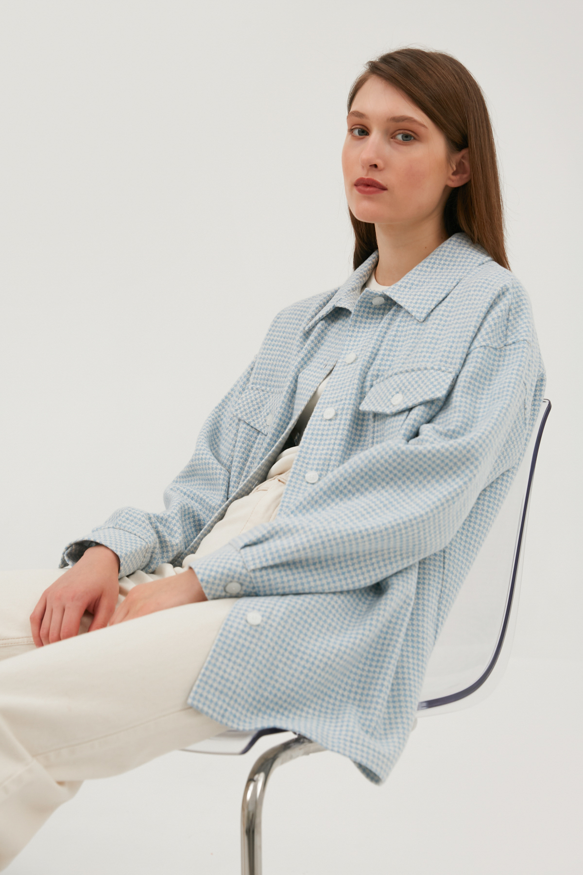 Blue-white plaid flannel top shirt, photo 1
