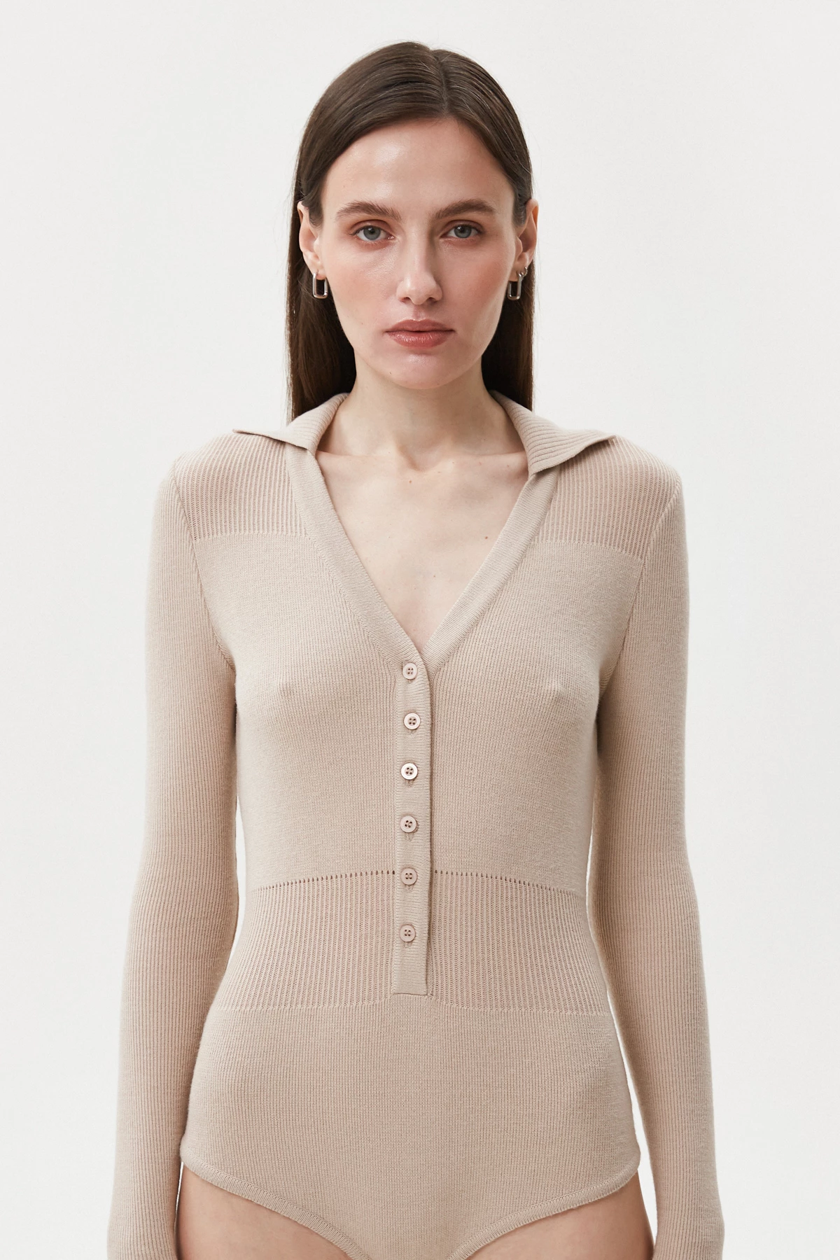 Beige knitted bodysuit with viscose, photo 2