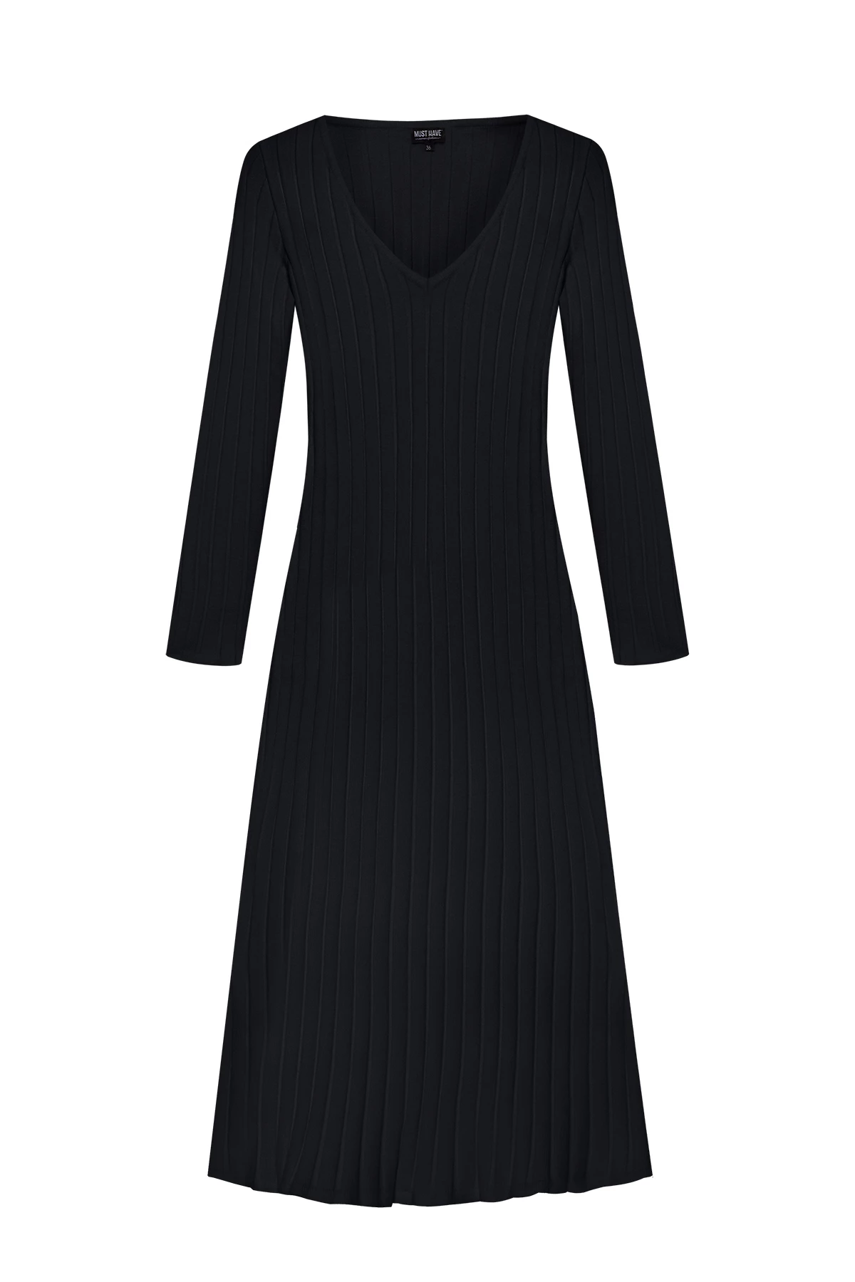 Чорна в'язана сукня міді в широкий рубчик з віскозою , фото 6