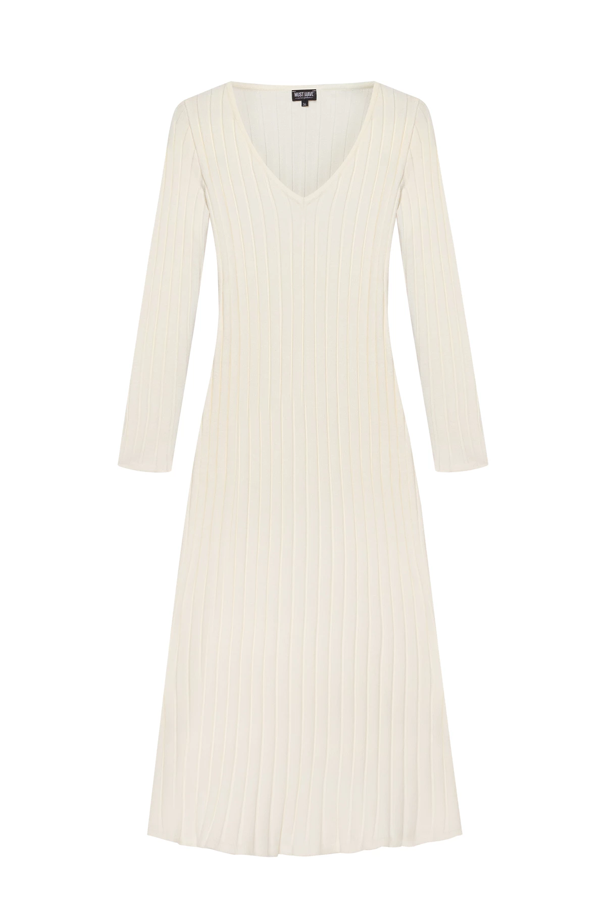 Молочное вязаное платье миди в широкий рубчик с вискозой, фото 1
