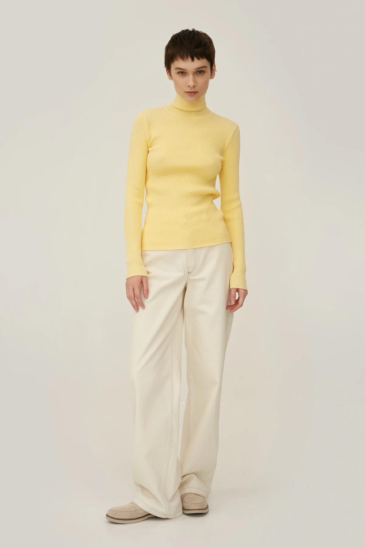 Yellow ribbed knit sweater with viscose, photo 4