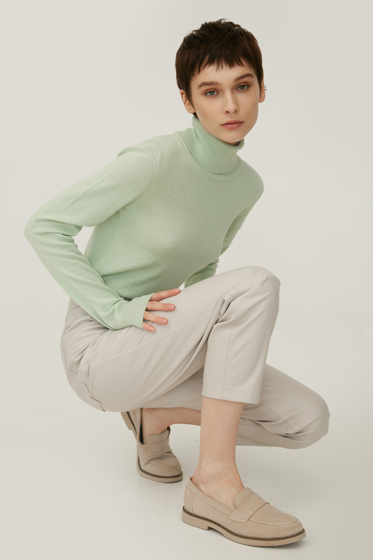 Mint basic knitted turtleneck with cotton, photo 1