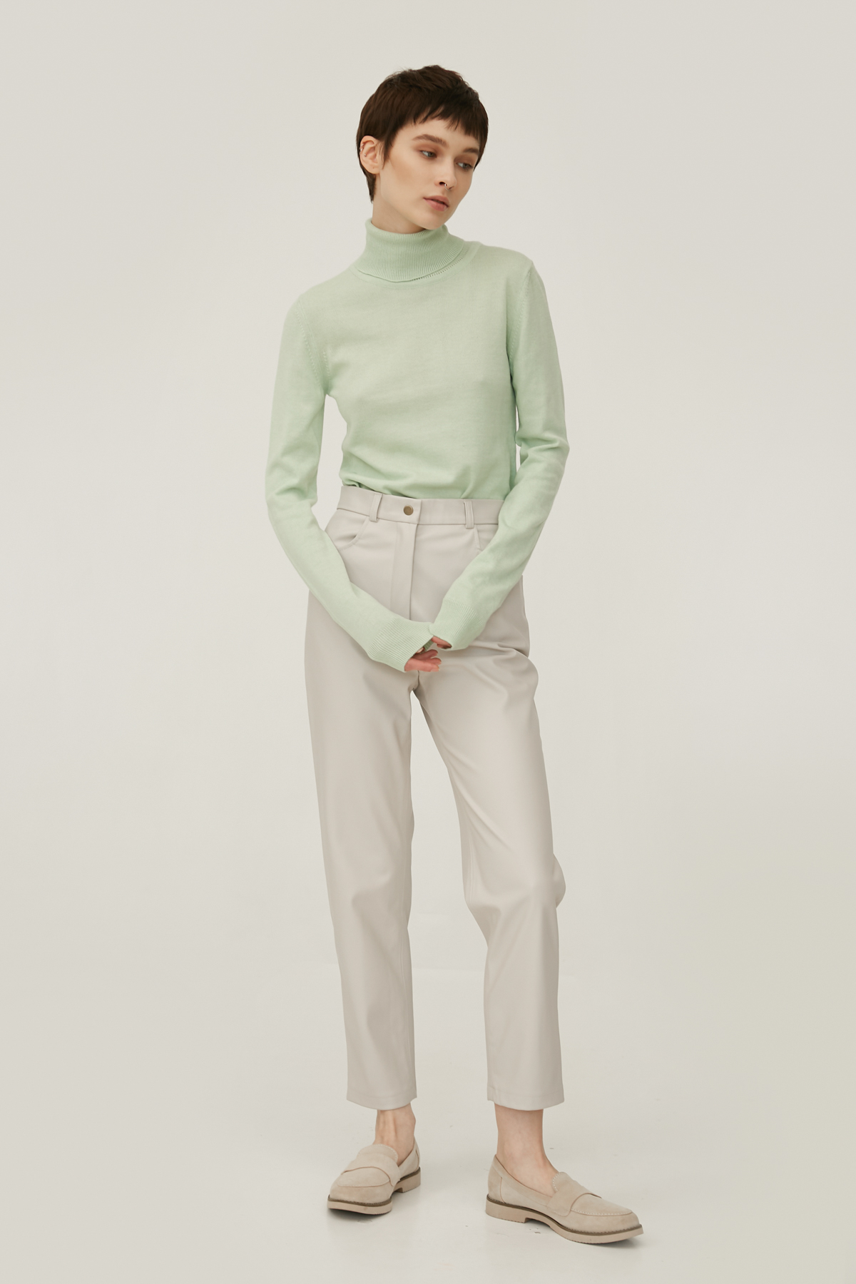 Mint basic knitted turtleneck with cotton, photo 2
