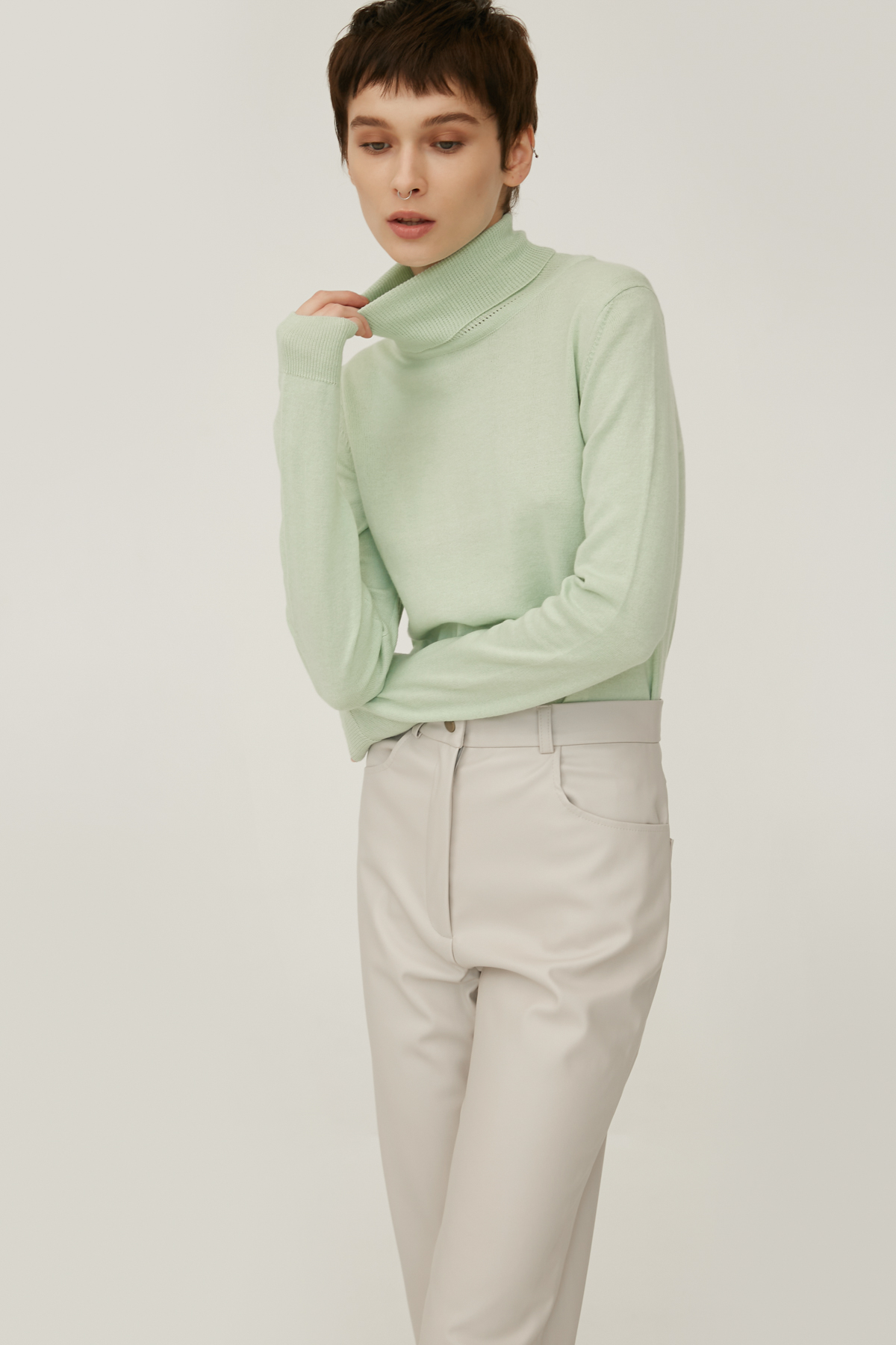 Mint basic knitted turtleneck with cotton, photo 3