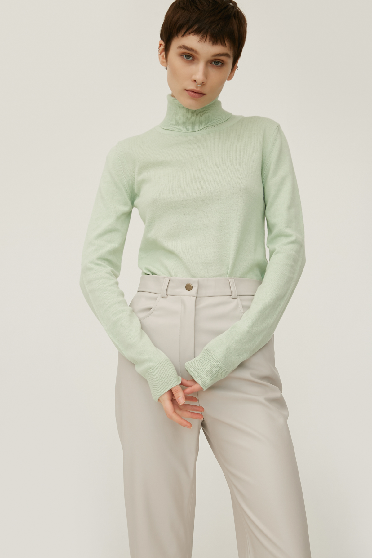 Mint basic knitted turtleneck with cotton, photo 4