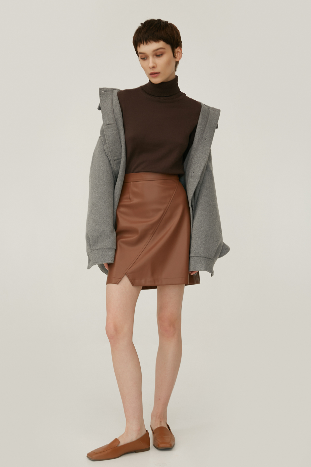 Caramel eco-leather mini skirt, photo 1