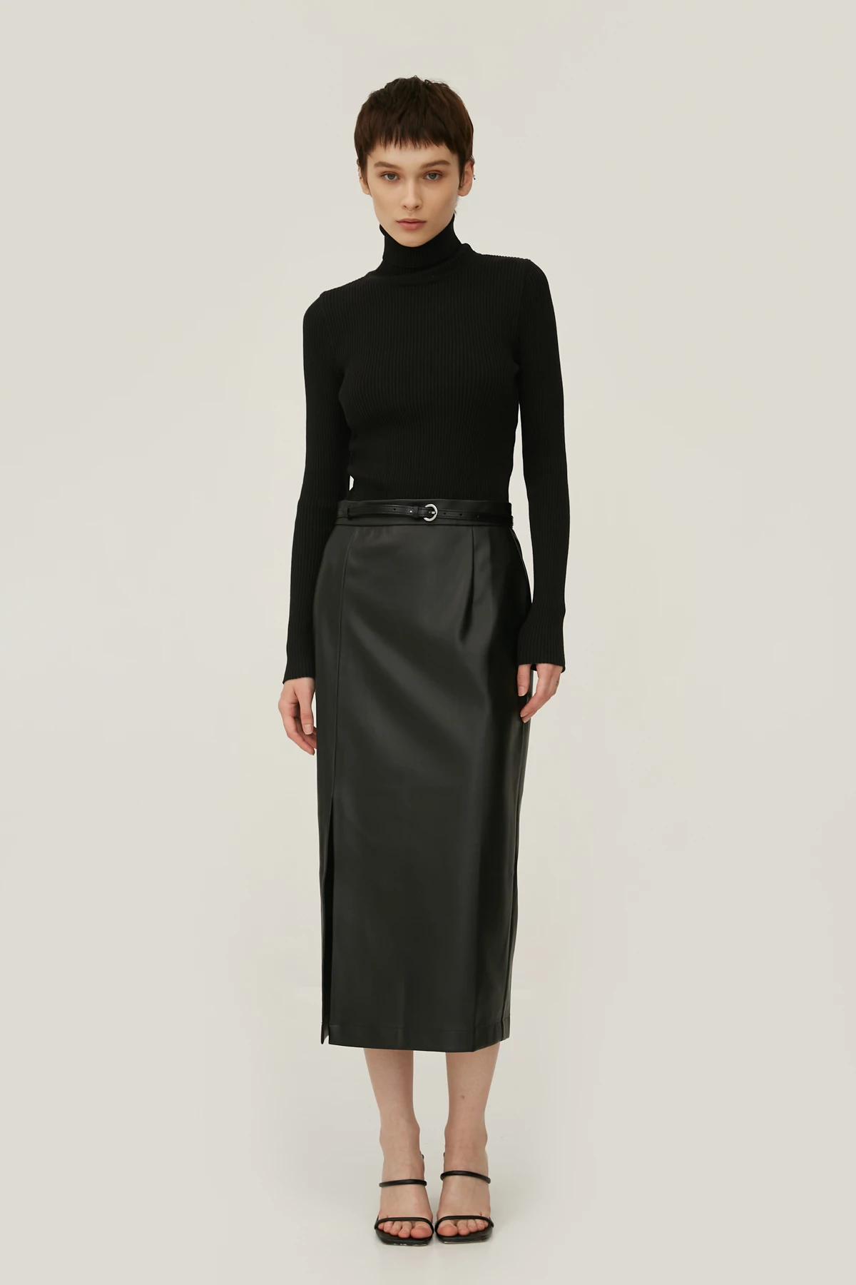 Black midi pencil skirt made of eco-leather, photo 2