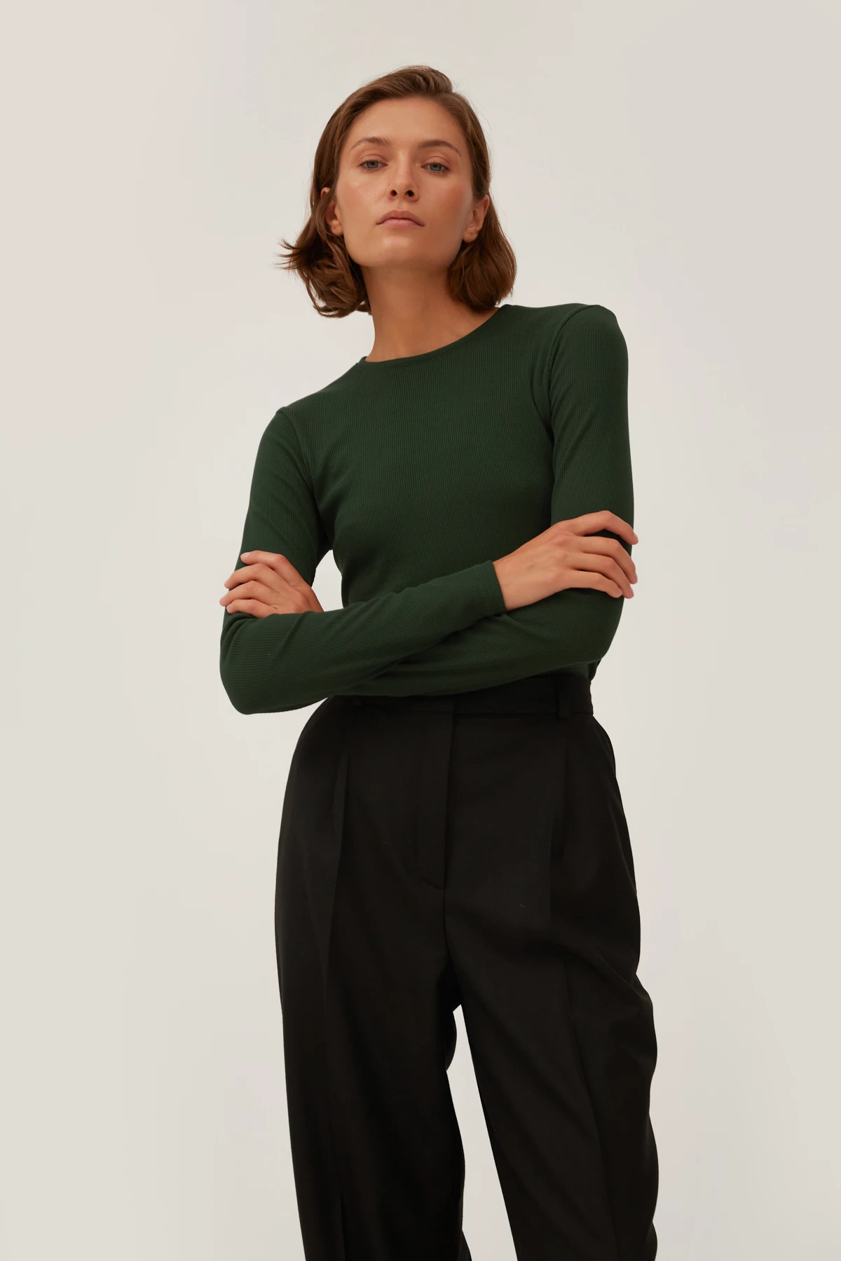Green ribbed jersey jumper, photo 1