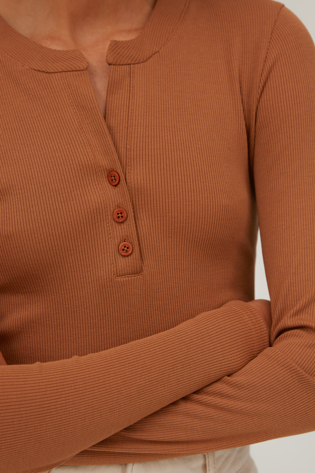 Caramel ribbed jersey jumper with a stripe, photo 4