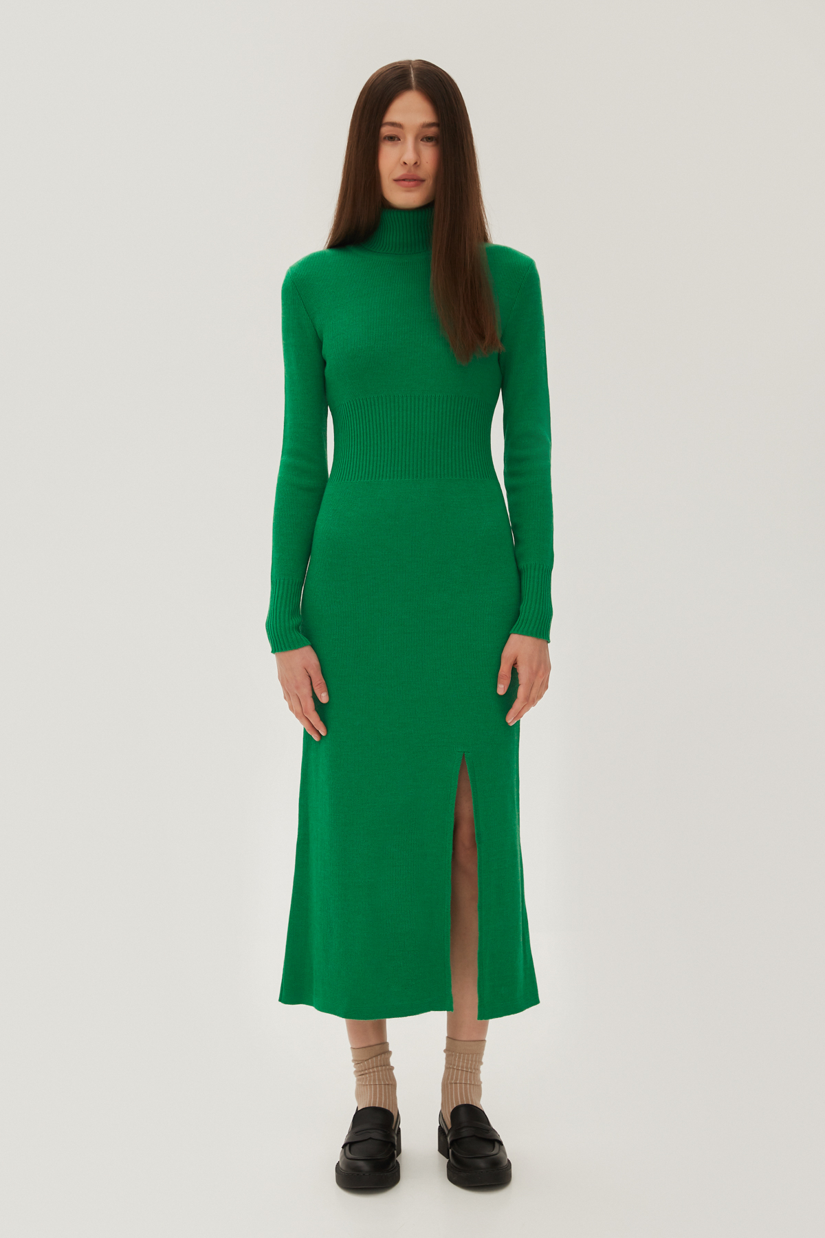 Зеленое вязаное платье миди из шерсти, фото 2
