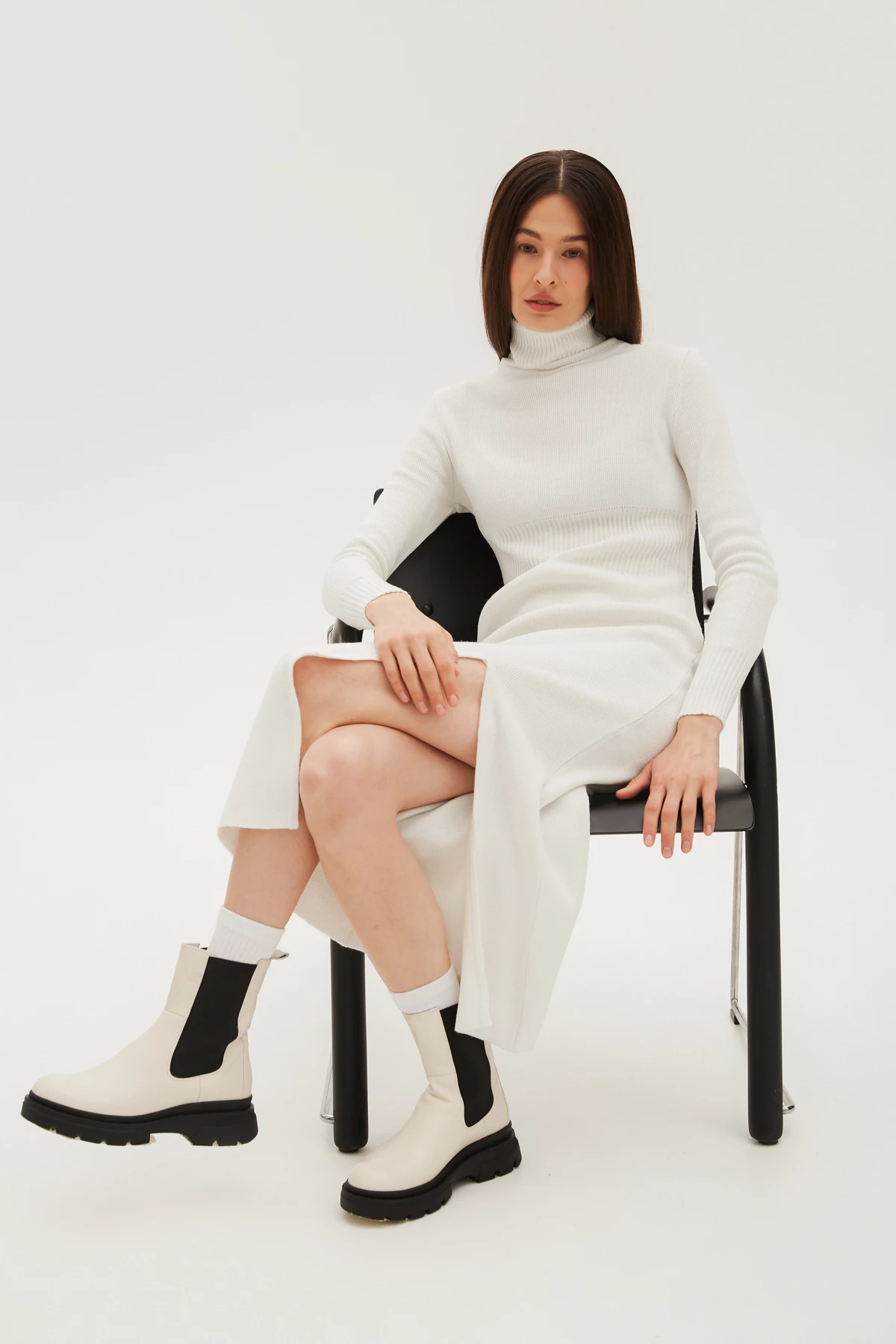 Milky knitted midi dress with wool, photo 6
