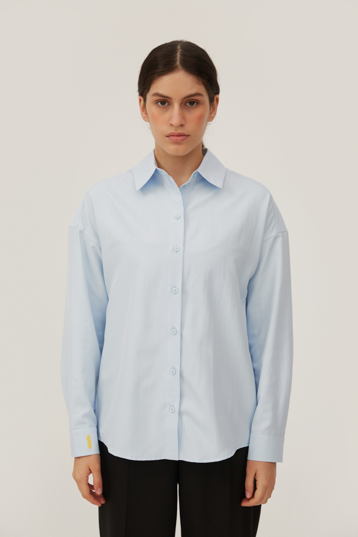 Голубая прямая рубашка с колосом пшеницы с хлопком, фото 5