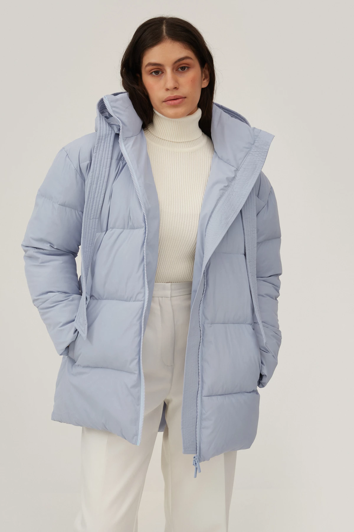 Blue quilted jacket with a detachable hood, photo 6