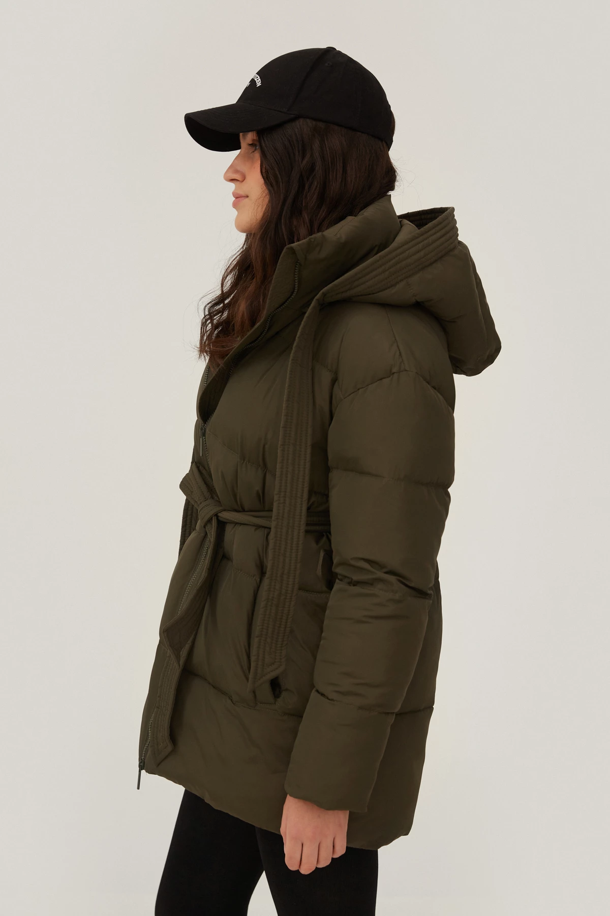 Khaki quilted jacket with a detachable hood, photo 2