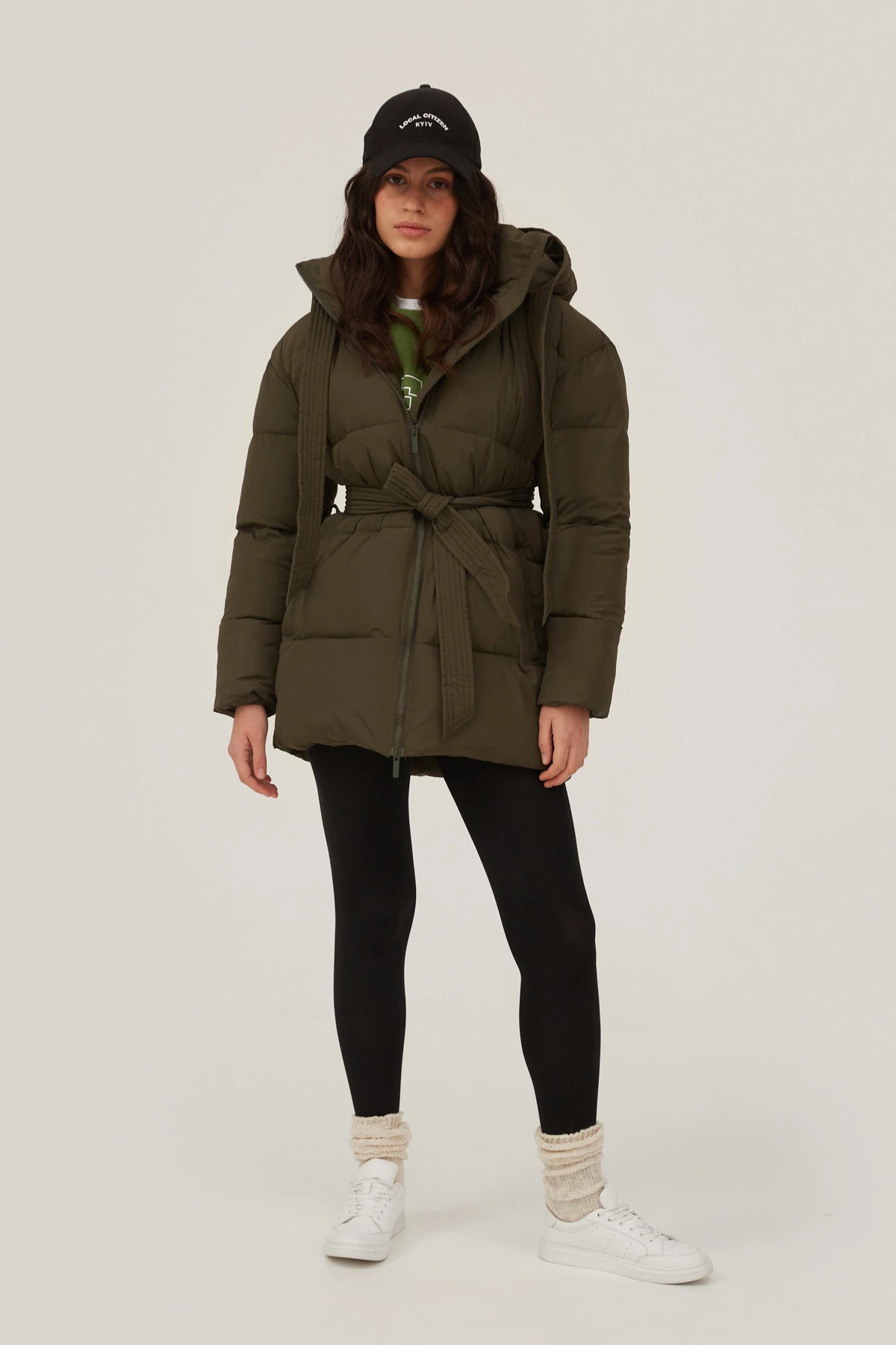 Khaki quilted jacket with a detachable hood, photo 3