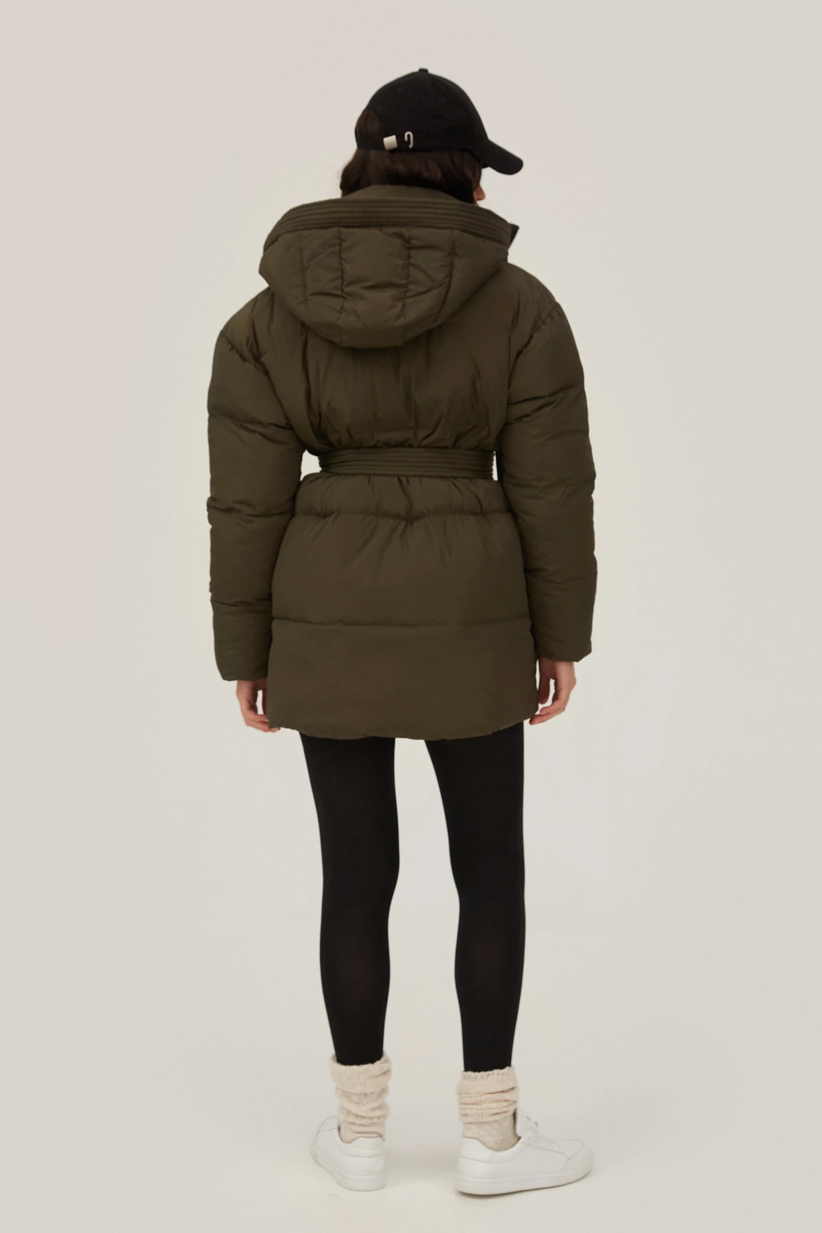 Khaki quilted jacket with a detachable hood, photo 4