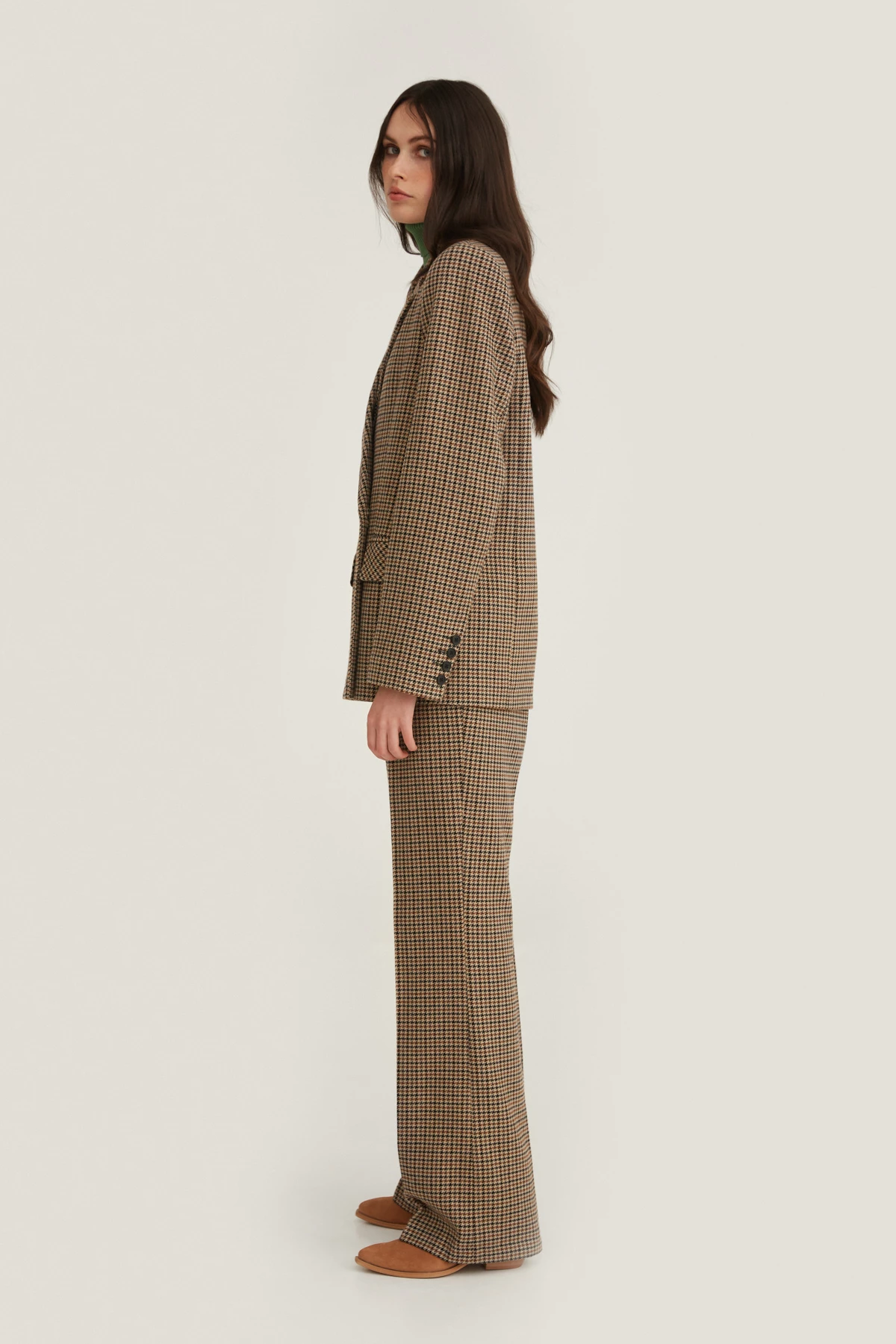 Wide-leg elongated trousers in houndstooth pattern with wool, photo 2