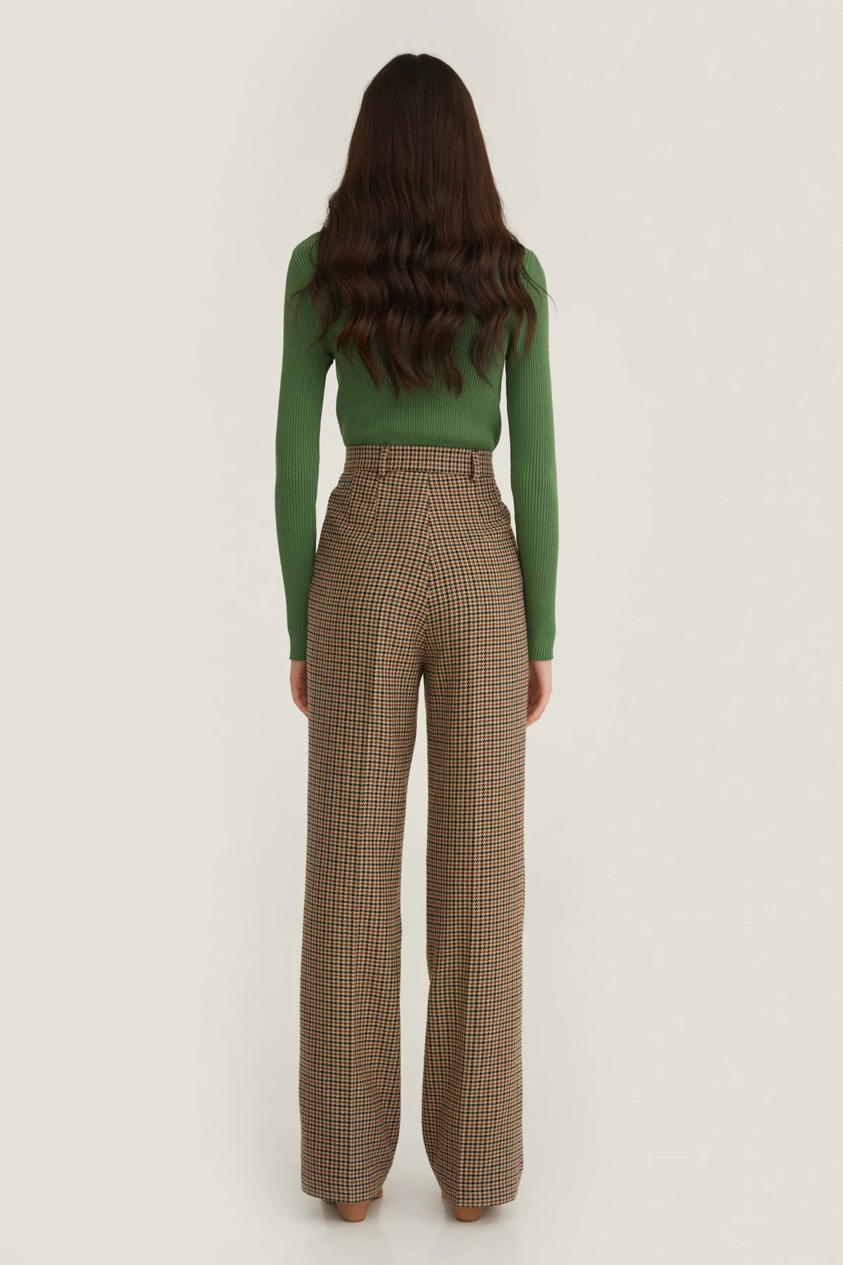 Wide-leg elongated trousers in houndstooth pattern with wool, photo 6