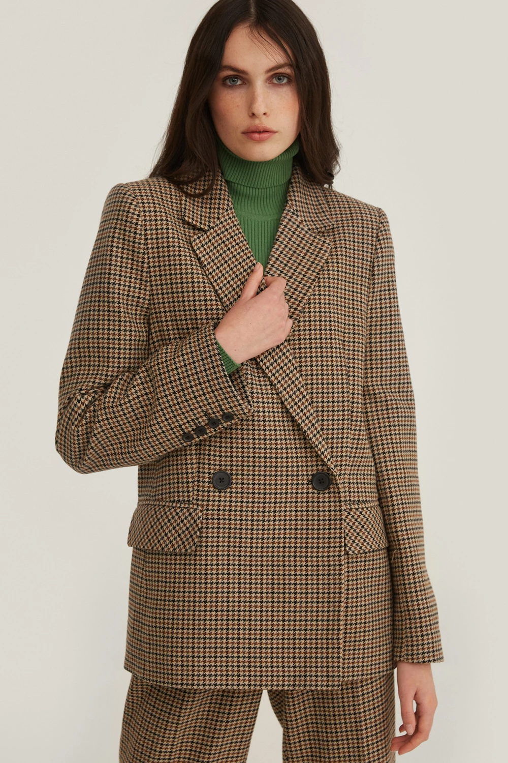 Double-breasted jacket in houndstooth pattern with wool, photo 1