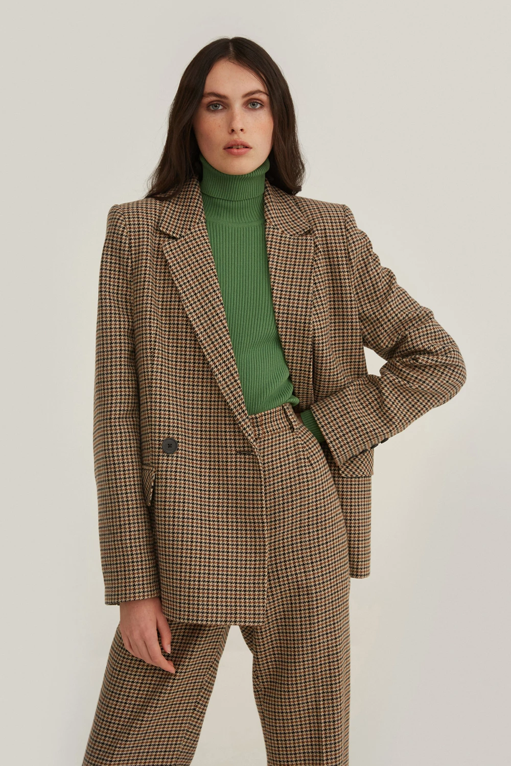 Double-breasted jacket in houndstooth pattern with wool, photo 2