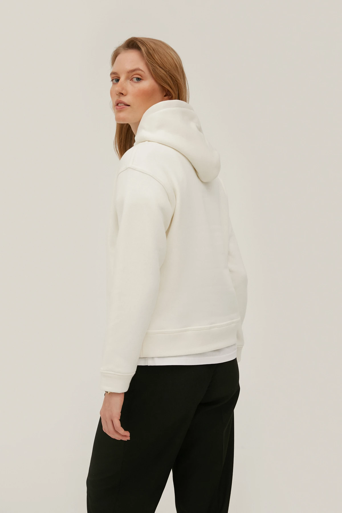 Milky fleece jersey hoodie with "Spoiler" print, photo 5