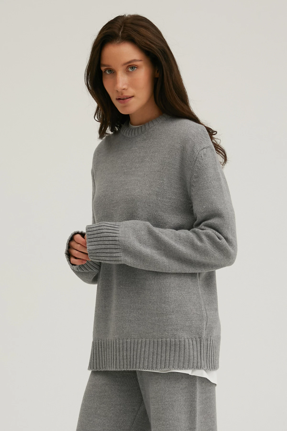 В’язаний светр з вовни мериноса сірого кольору, фото 1
