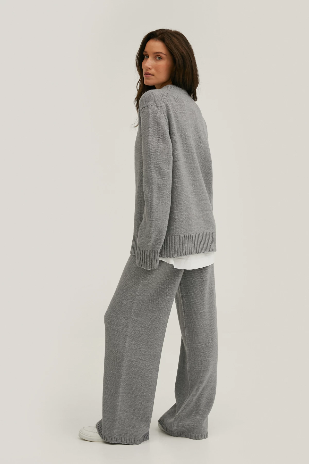 В’язаний светр з вовни мериноса сірого кольору, фото 3