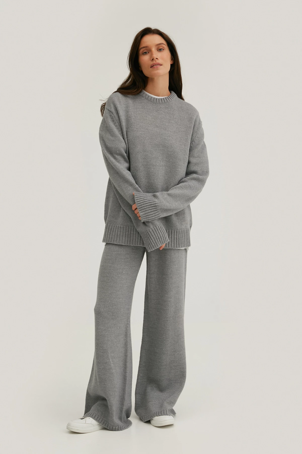 Grey knitted cropped pants with merino wool, photo 1