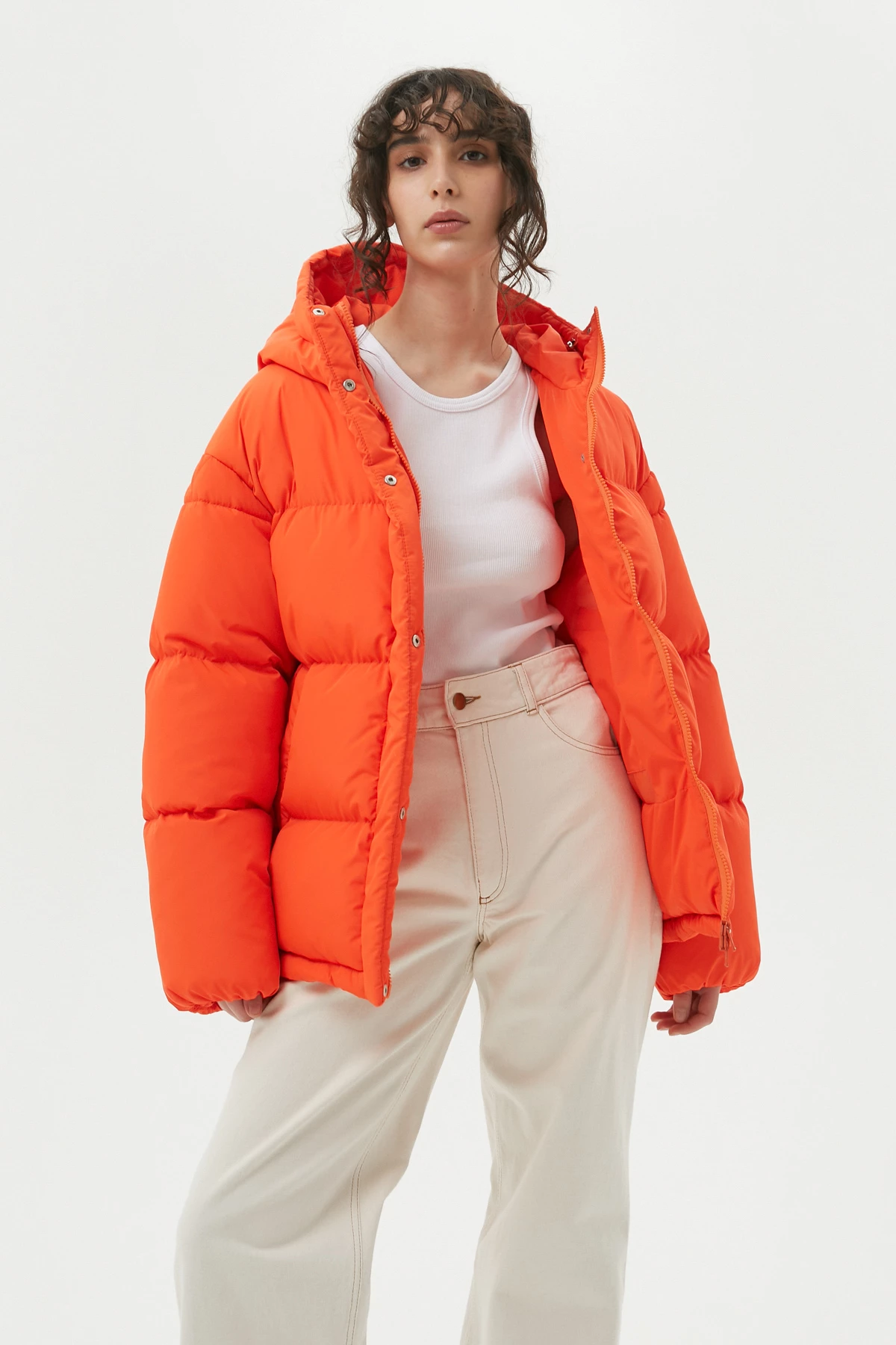 Оранжевая стеганая куртка с утеплителем экопух, фото 1