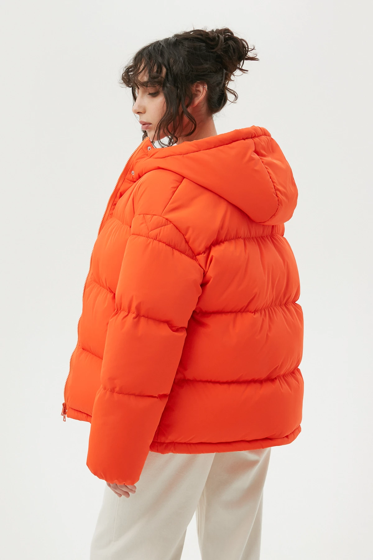 Оранжевая стеганая куртка с утеплителем экопух, фото 4