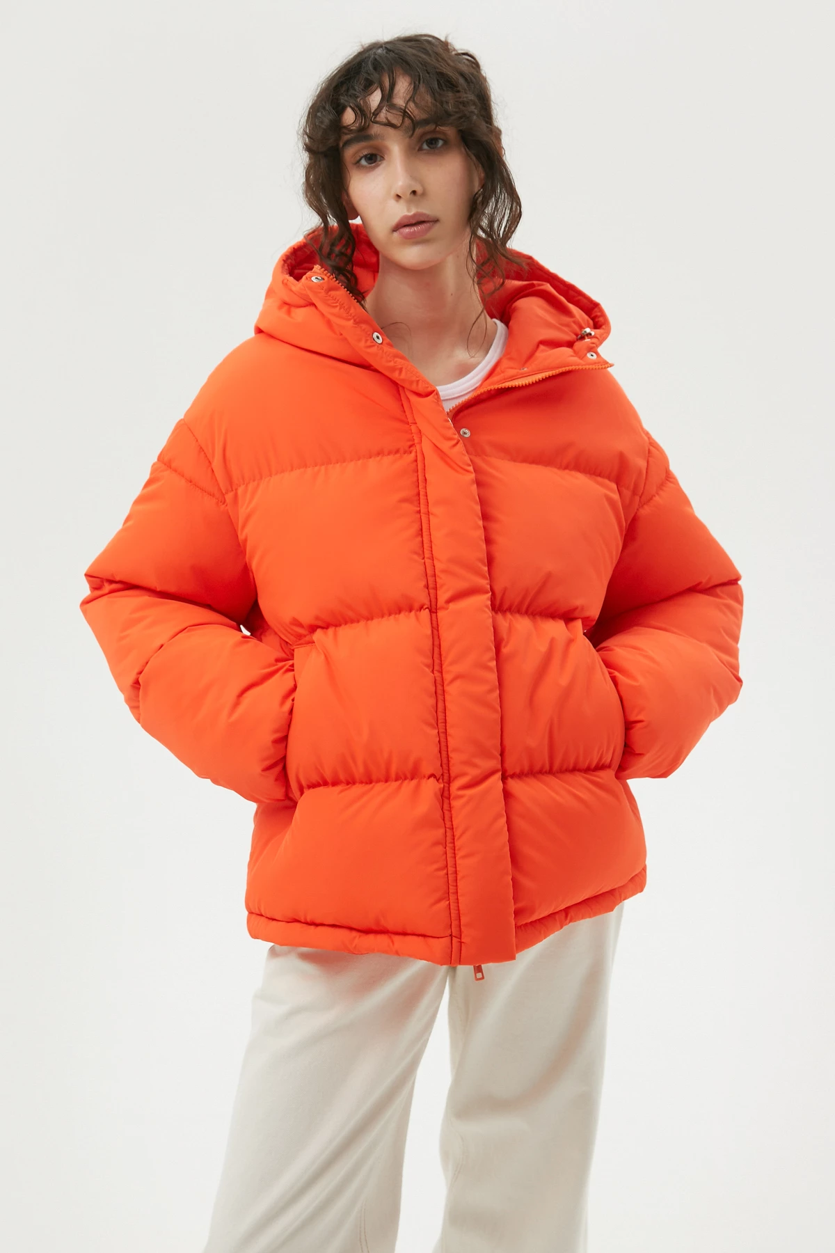Оранжевая стеганая куртка с утеплителем экопух, фото 5