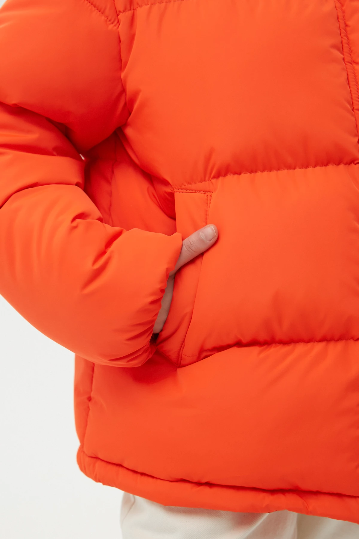 Помаранчева стьобана куртка з утеплювачем екопух, фото 6