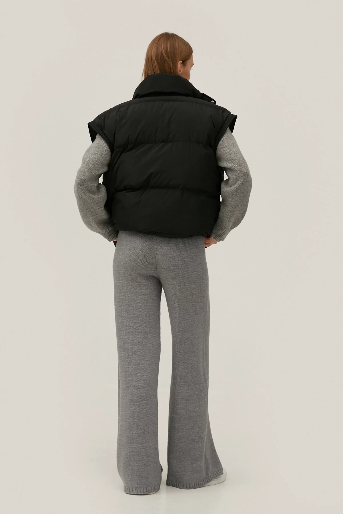 Вязаные удлиненные брюки с шерсти мериноса серого цвета, фото 3