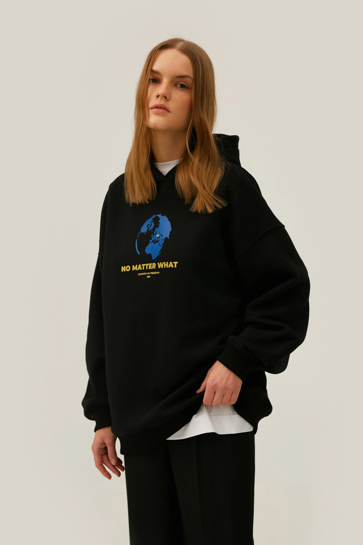 Black jersey unisex hoodie "No matter what", photo 5