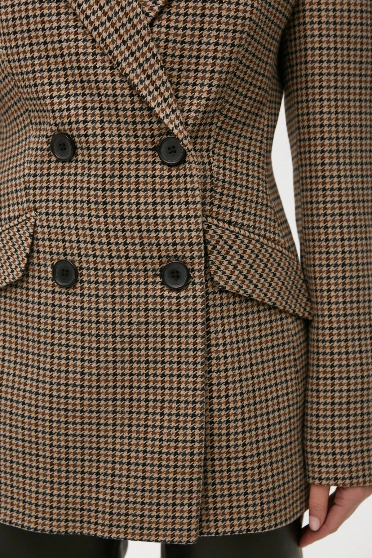 Double-breasted fitted jacket in houndstooth print with wool, photo 4