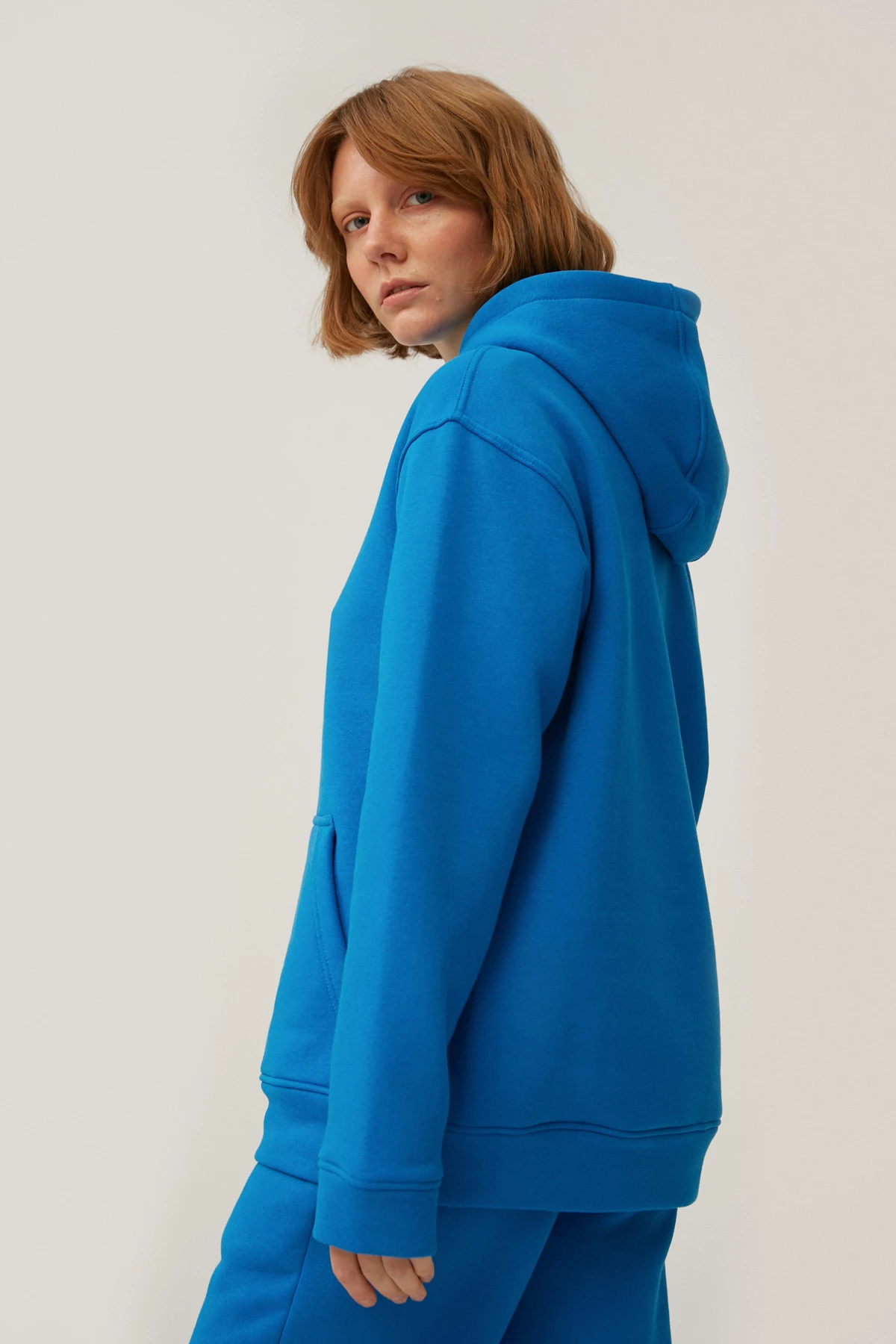 Elelctric blue jersey hoodie "Days off" with fleece, photo 6