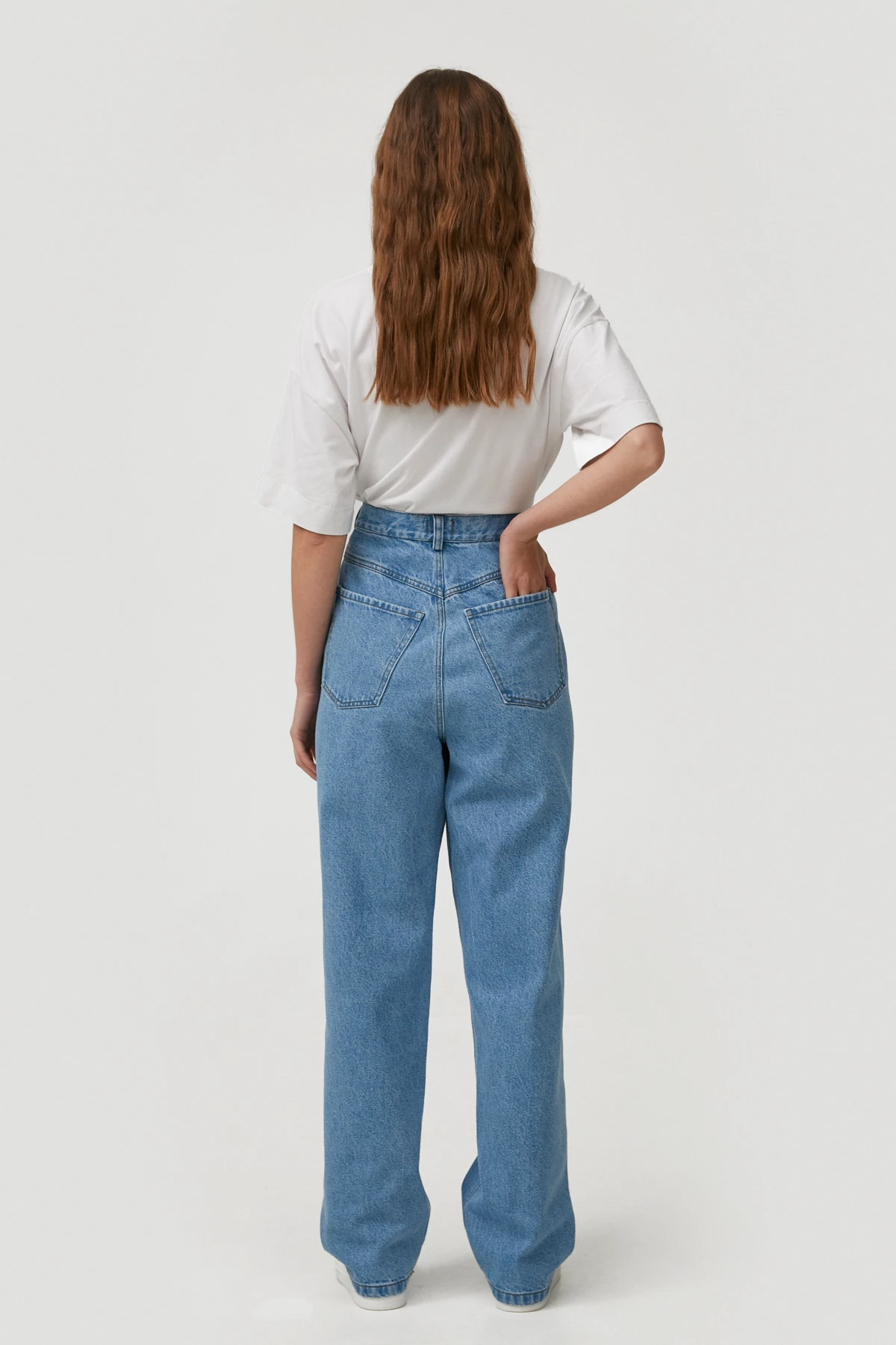 Удлиненные джинсы baggy из голубого денима, фото 4