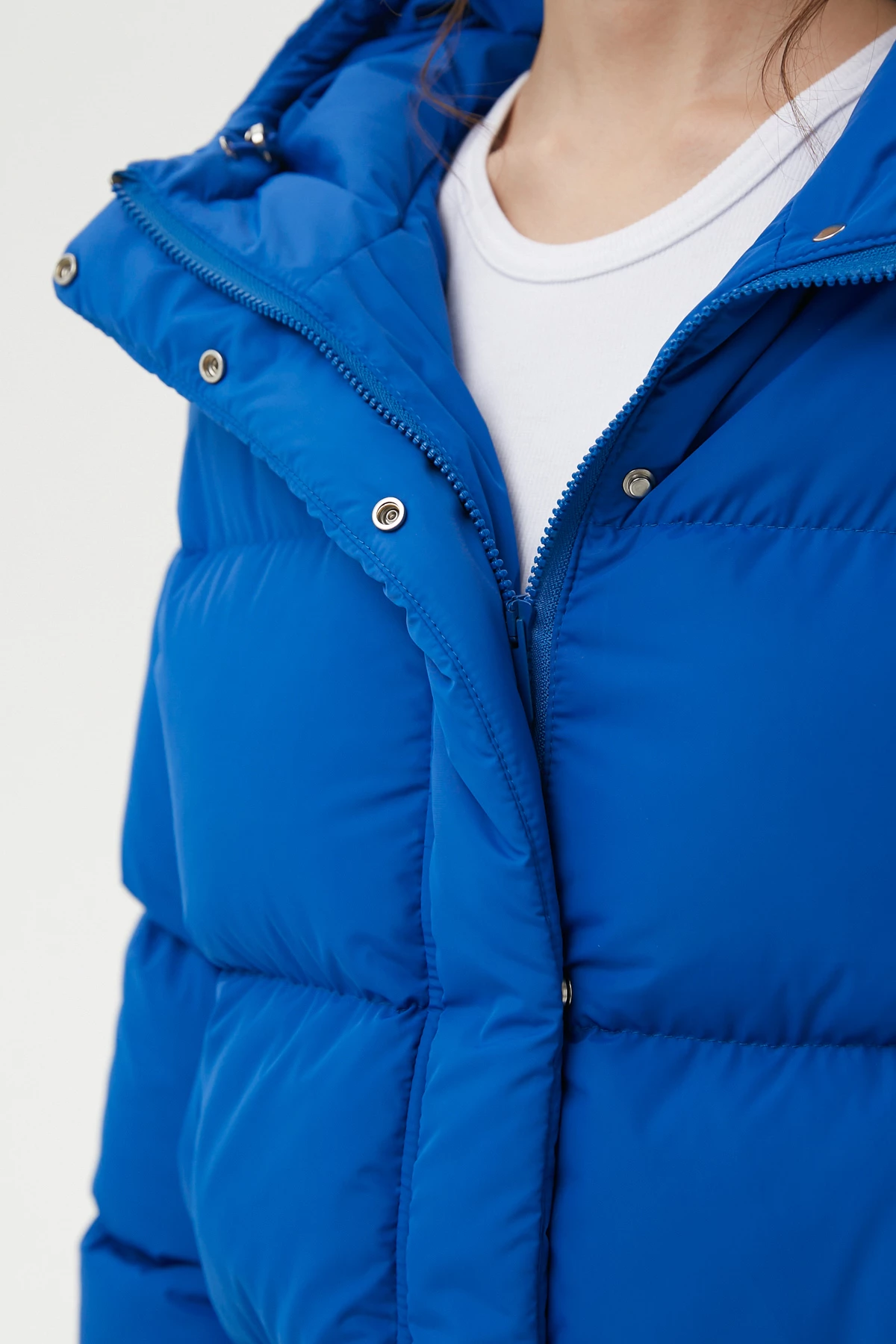 Синя стьобана куртка з утеплювачем екопух, фото 7