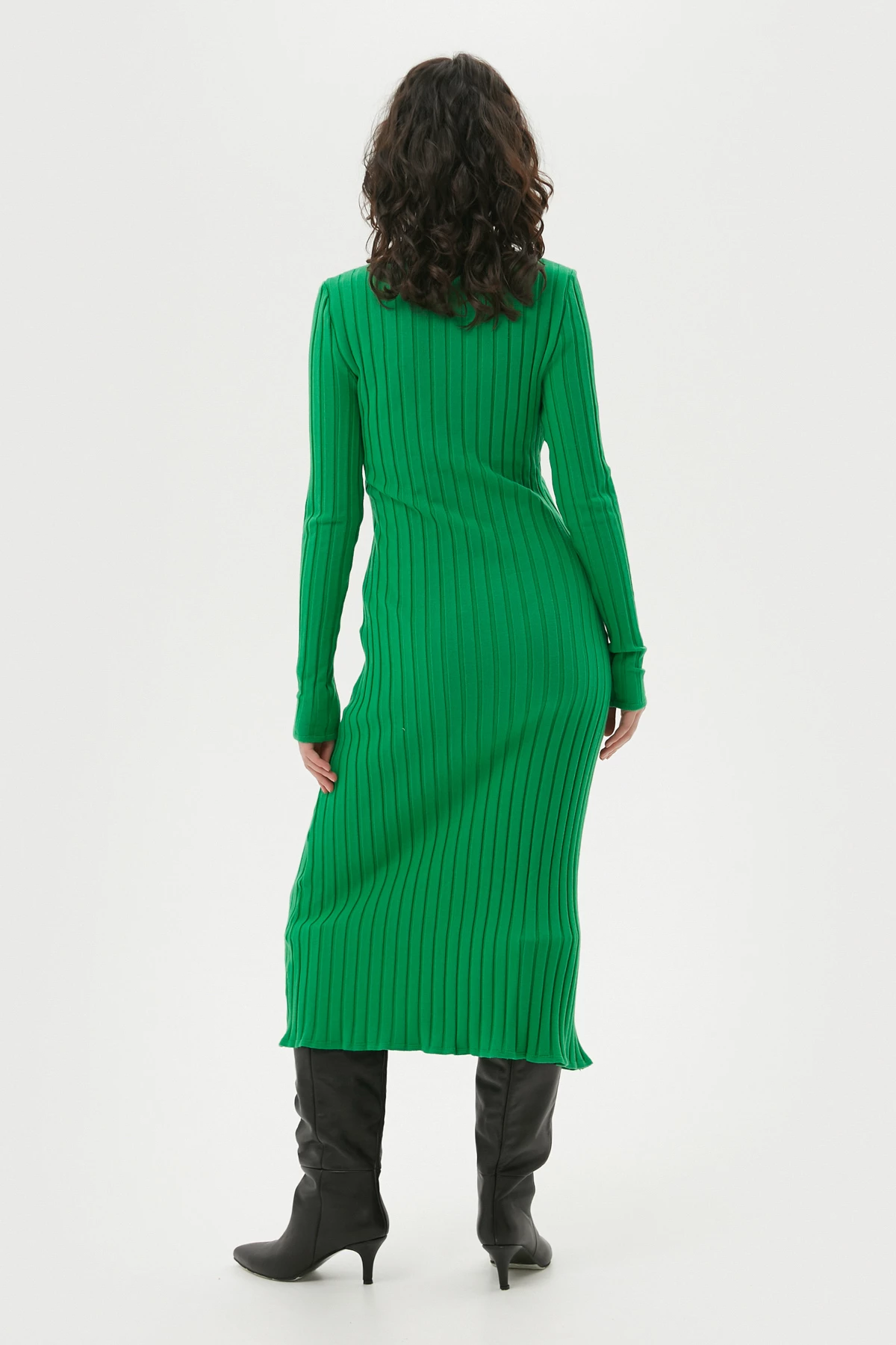 Зелена в'язана сукня міді в рубчик з віскозою, фото 5