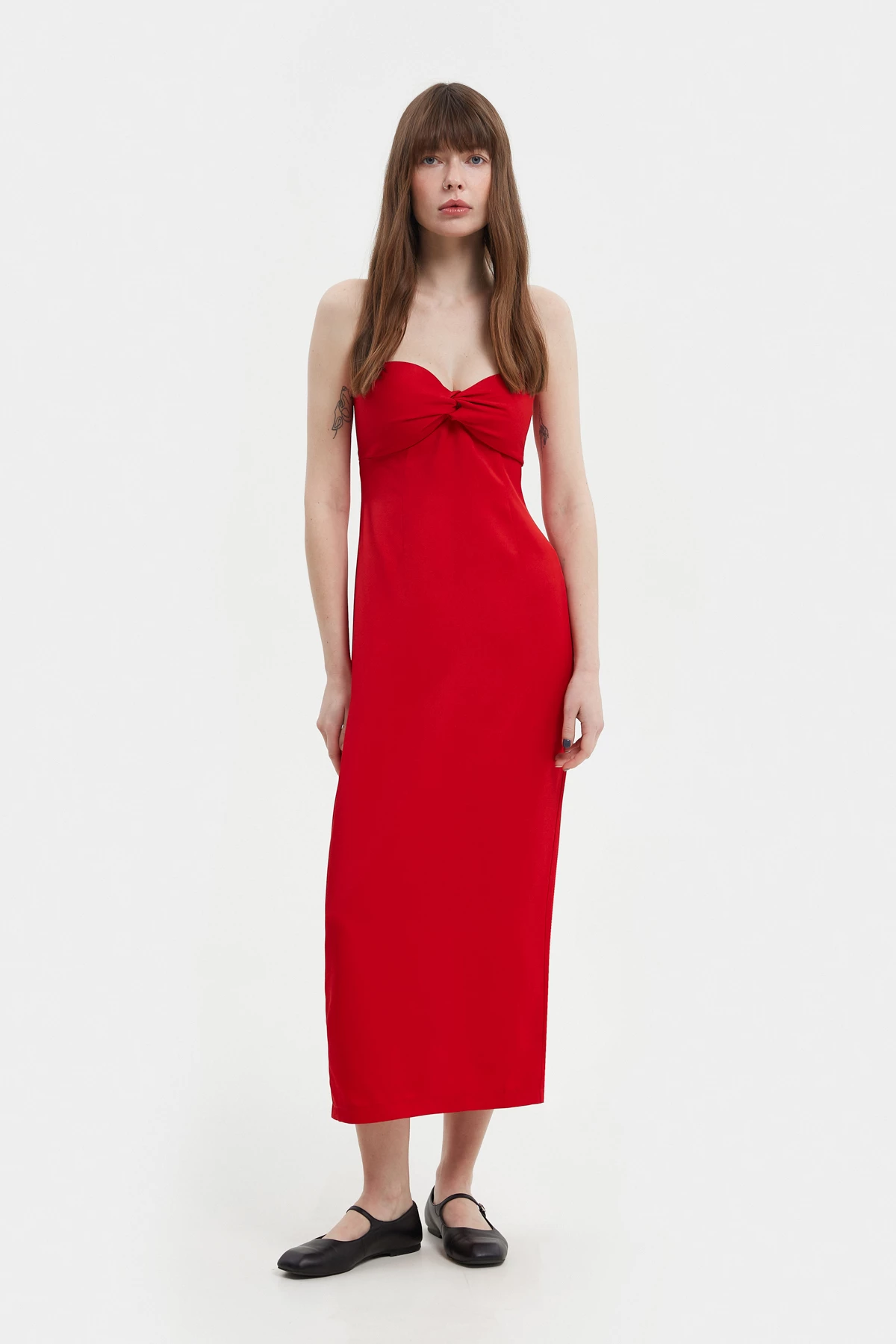 Красное платье-бюстье длинное миди с вискозой, фото 1
